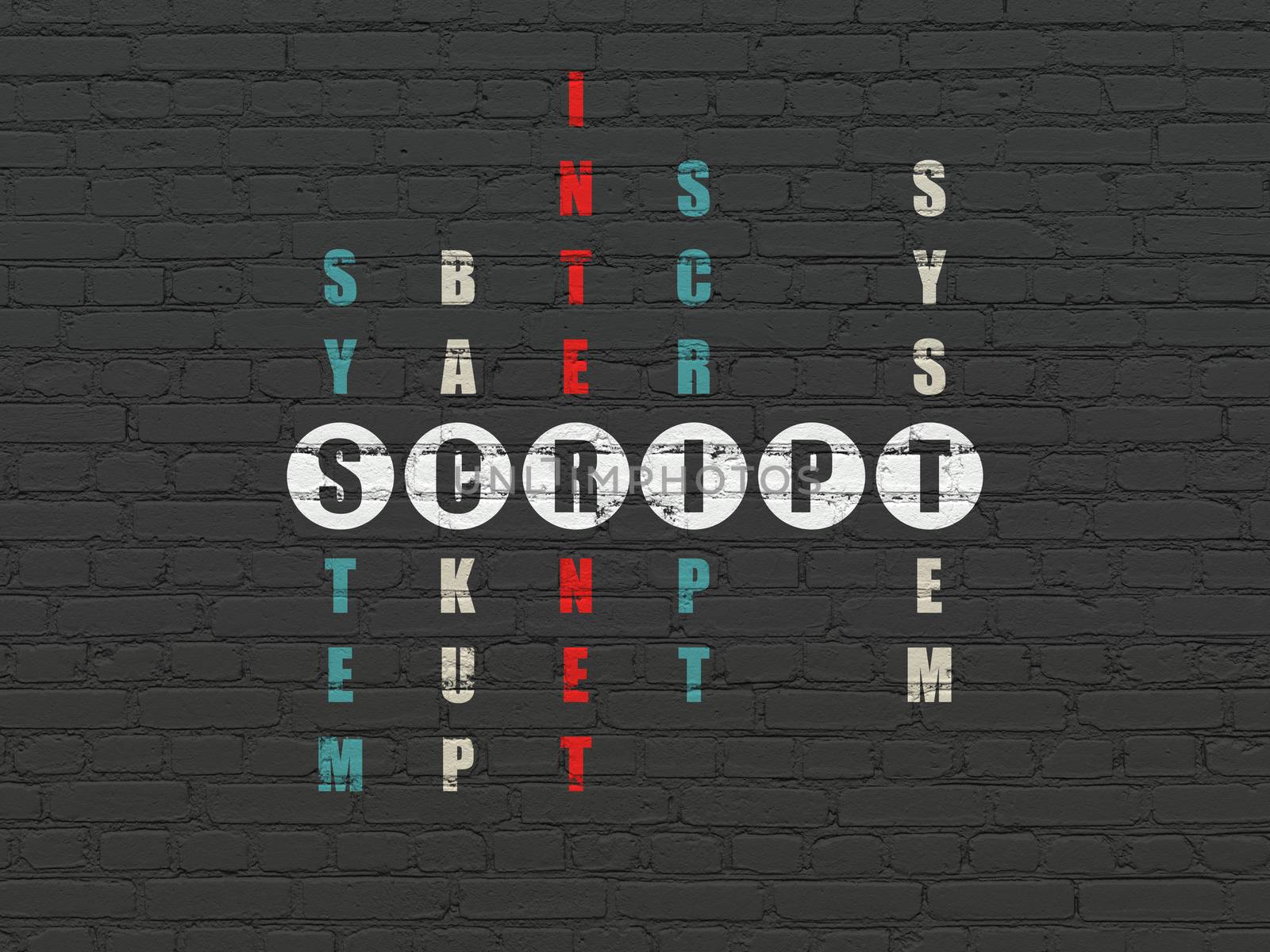Software concept: Painted white word Script in solving Crossword Puzzle