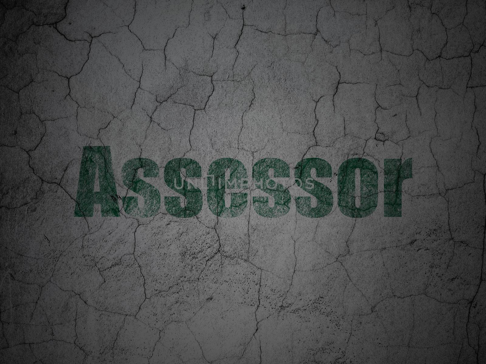 Insurance concept: Green Assessor on grunge textured concrete wall background