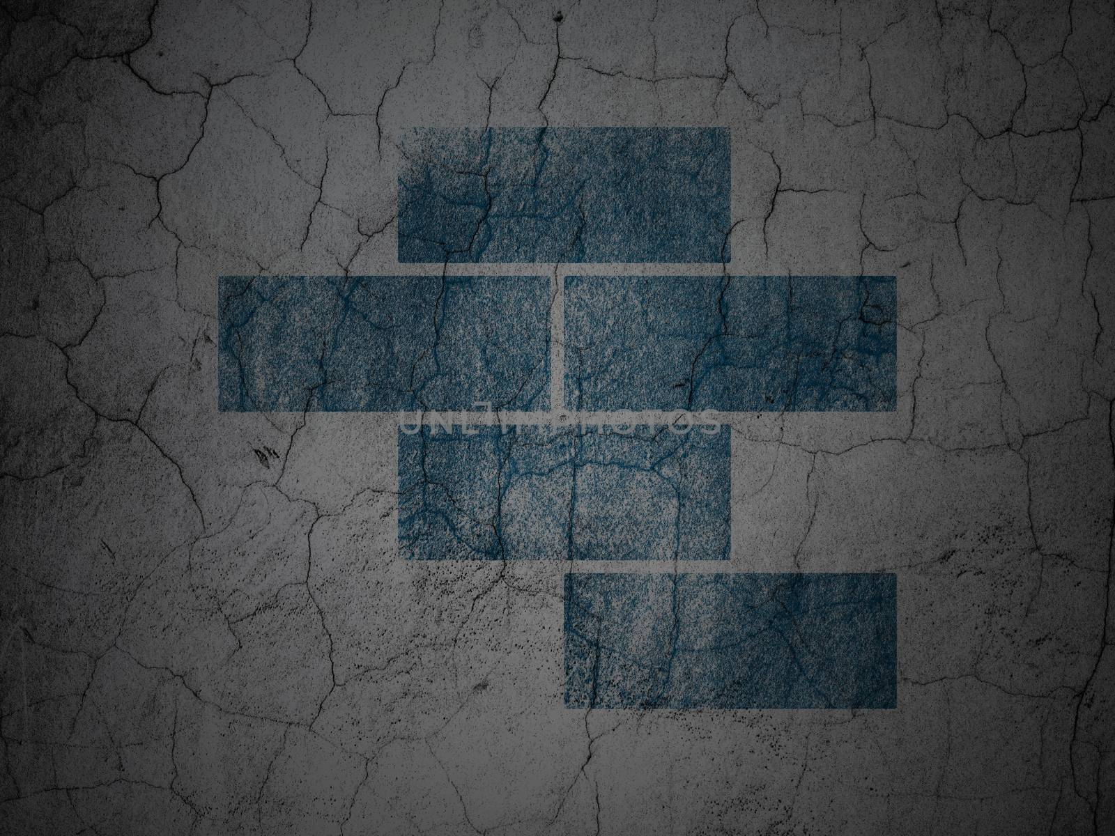 Constructing concept: Blue Bricks on grunge textured concrete wall background