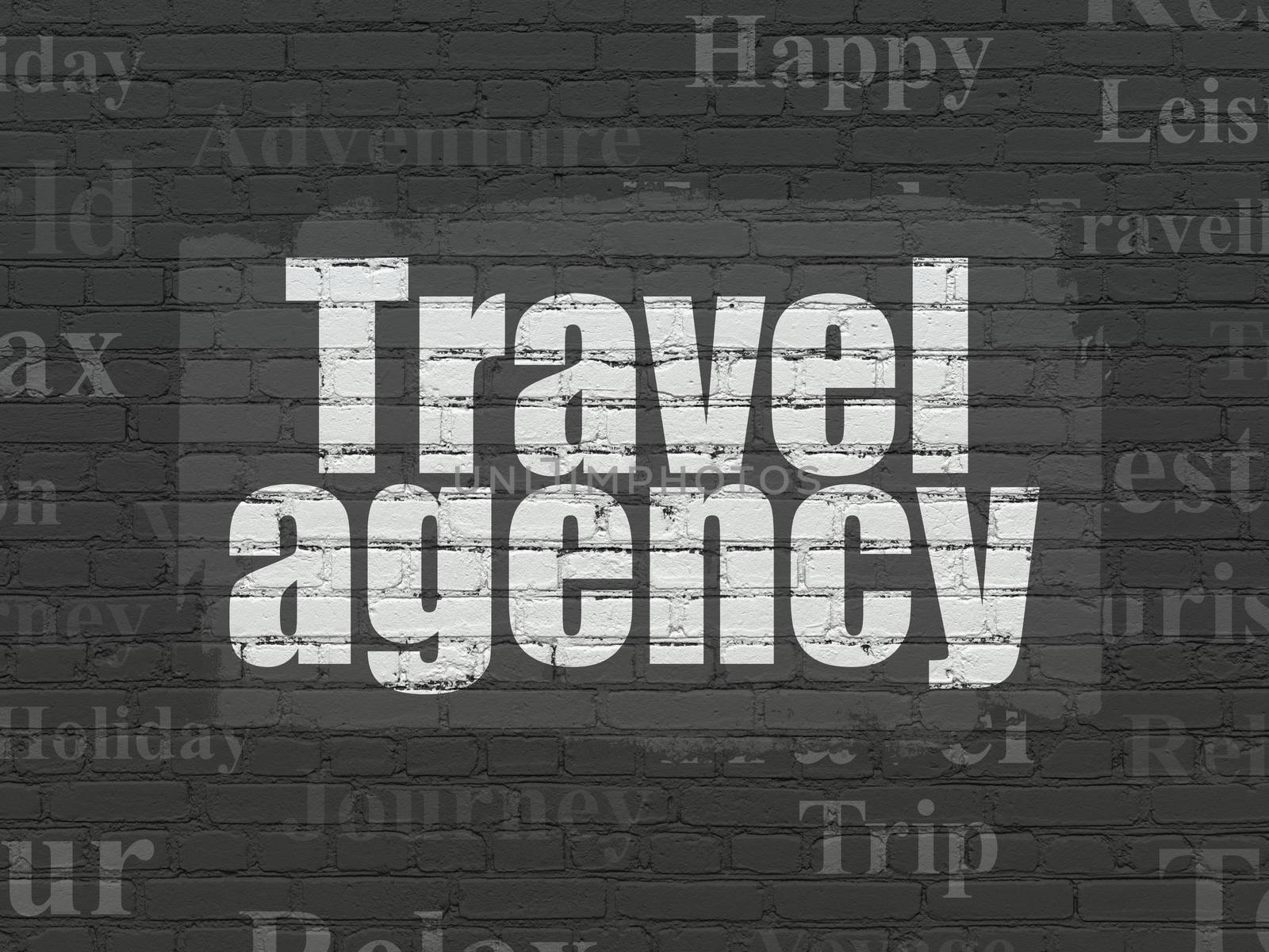 Vacation concept: Travel Agency on wall background by maxkabakov