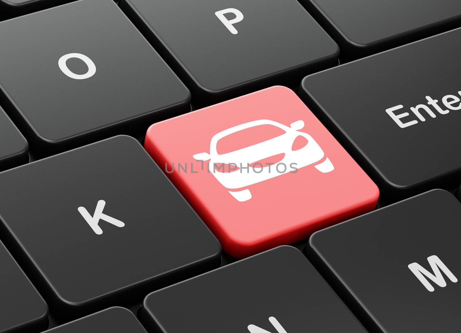 Travel concept: Car on computer keyboard background by maxkabakov