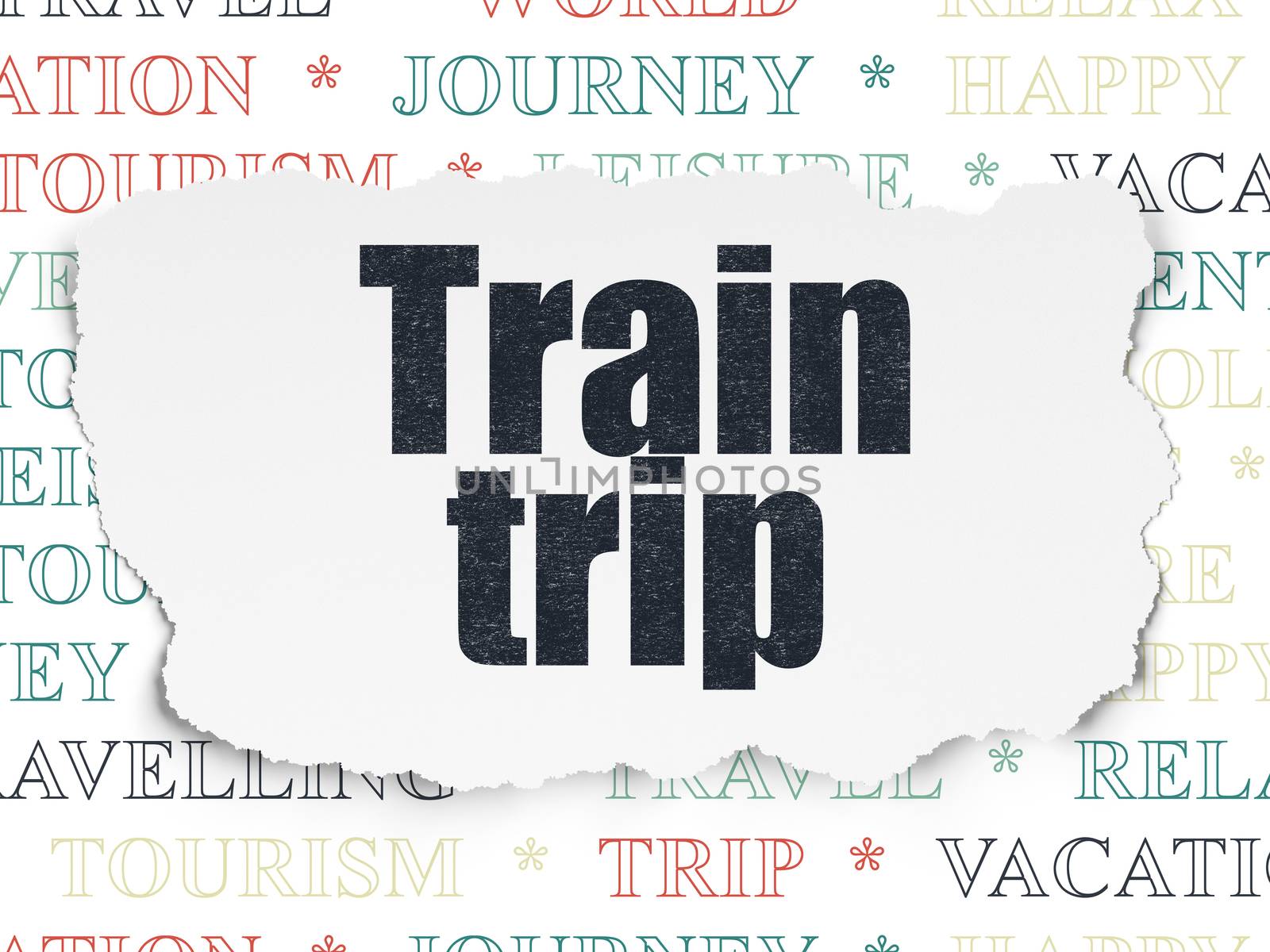 Tourism concept: Painted black text Train Trip on Torn Paper background with  Tag Cloud