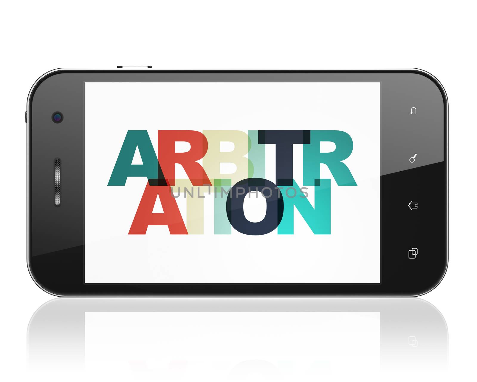 Law concept: Smartphone with Painted multicolor text Arbitration on display, 3D rendering