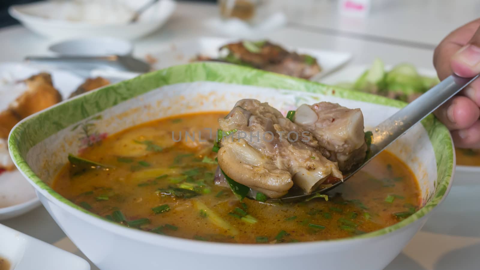 chinese style soup ,Steamed pork spare ribs and vegetable , hot and spicy