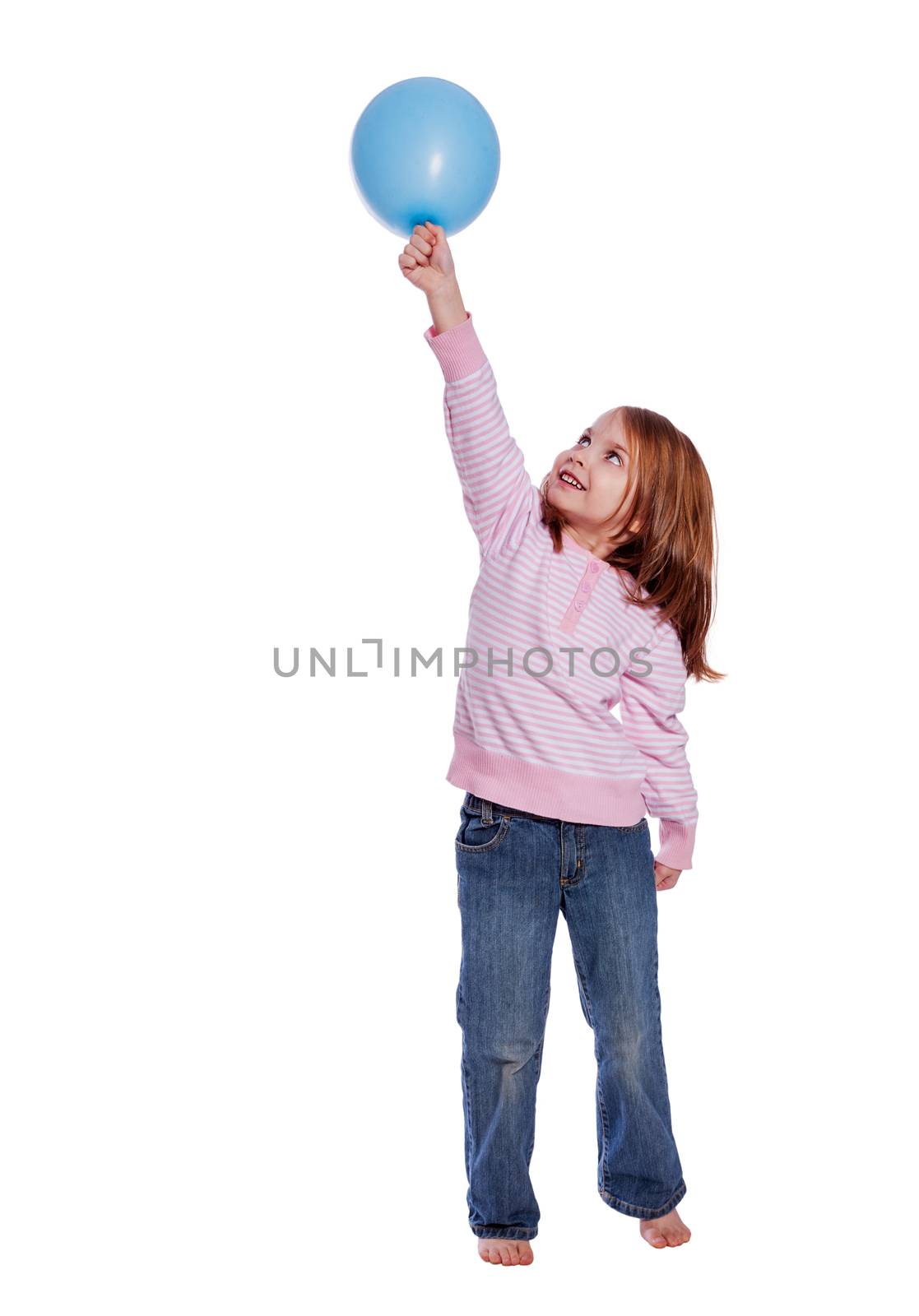 Little Girl Holding Balloon isolated on white