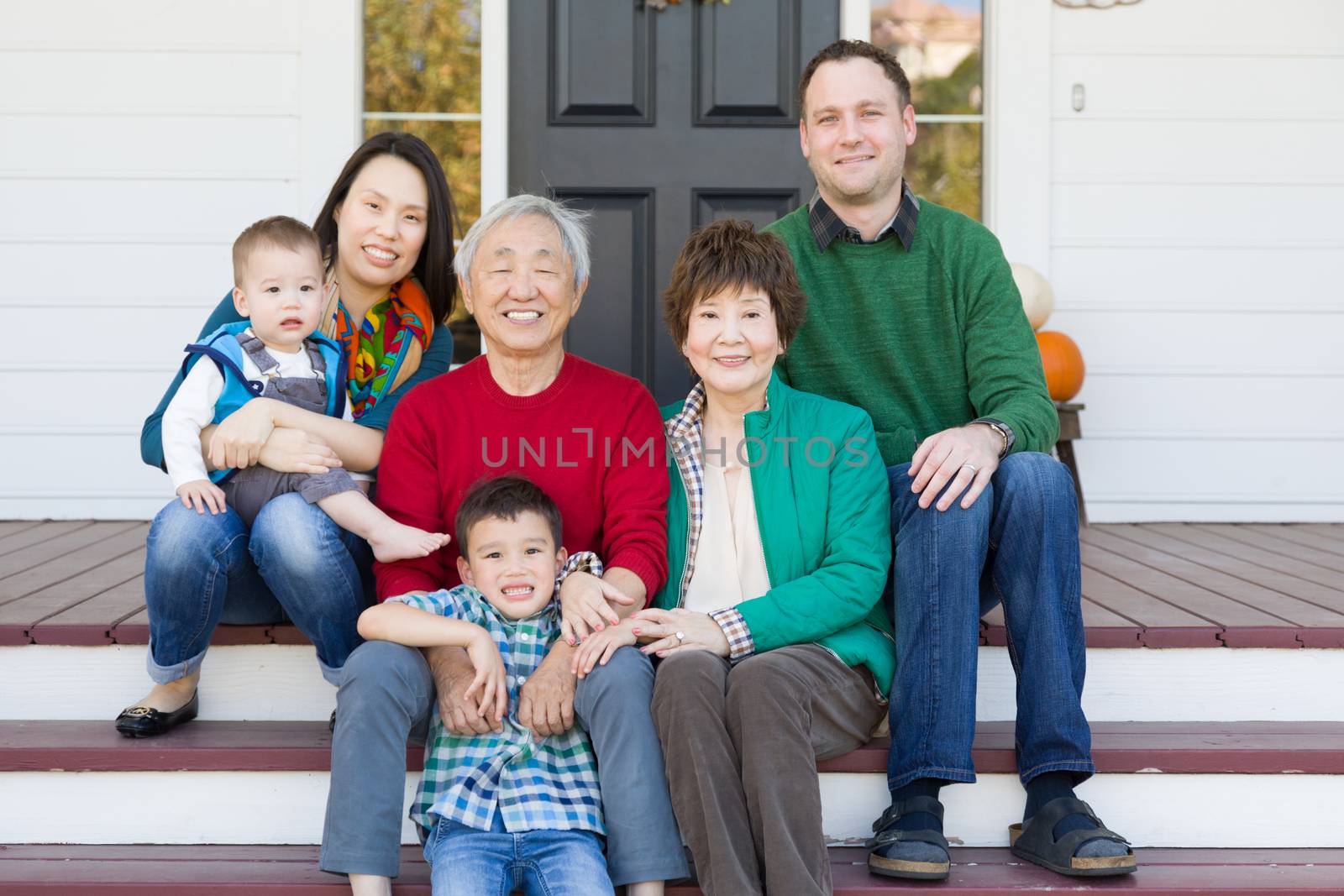 Multi-generation Chinese and Caucasian Family Portrait