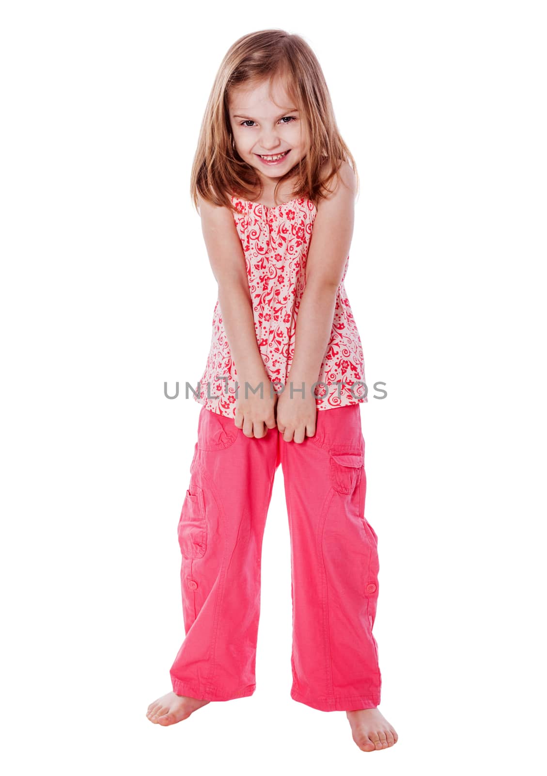 portrait of cheerful  Little Girl isolated on white