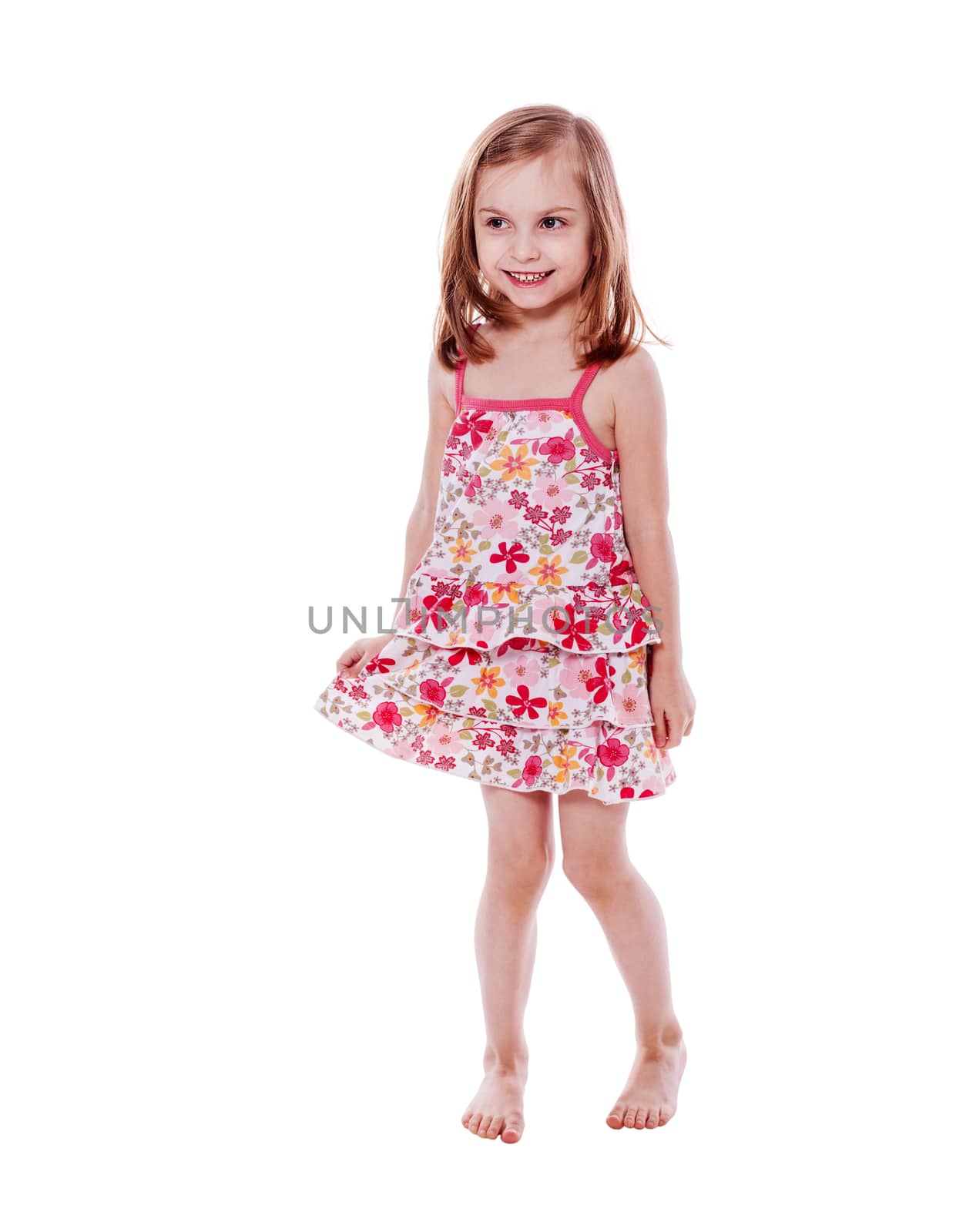 portrait of cheerful  Little Girl standing isolated on white