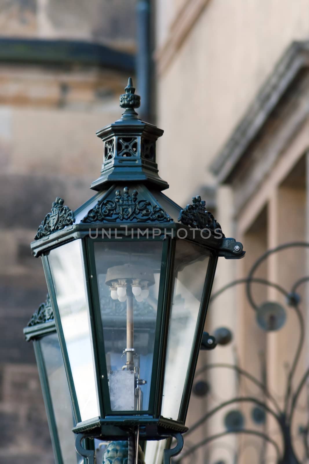 close up of retro street lamp in Prague