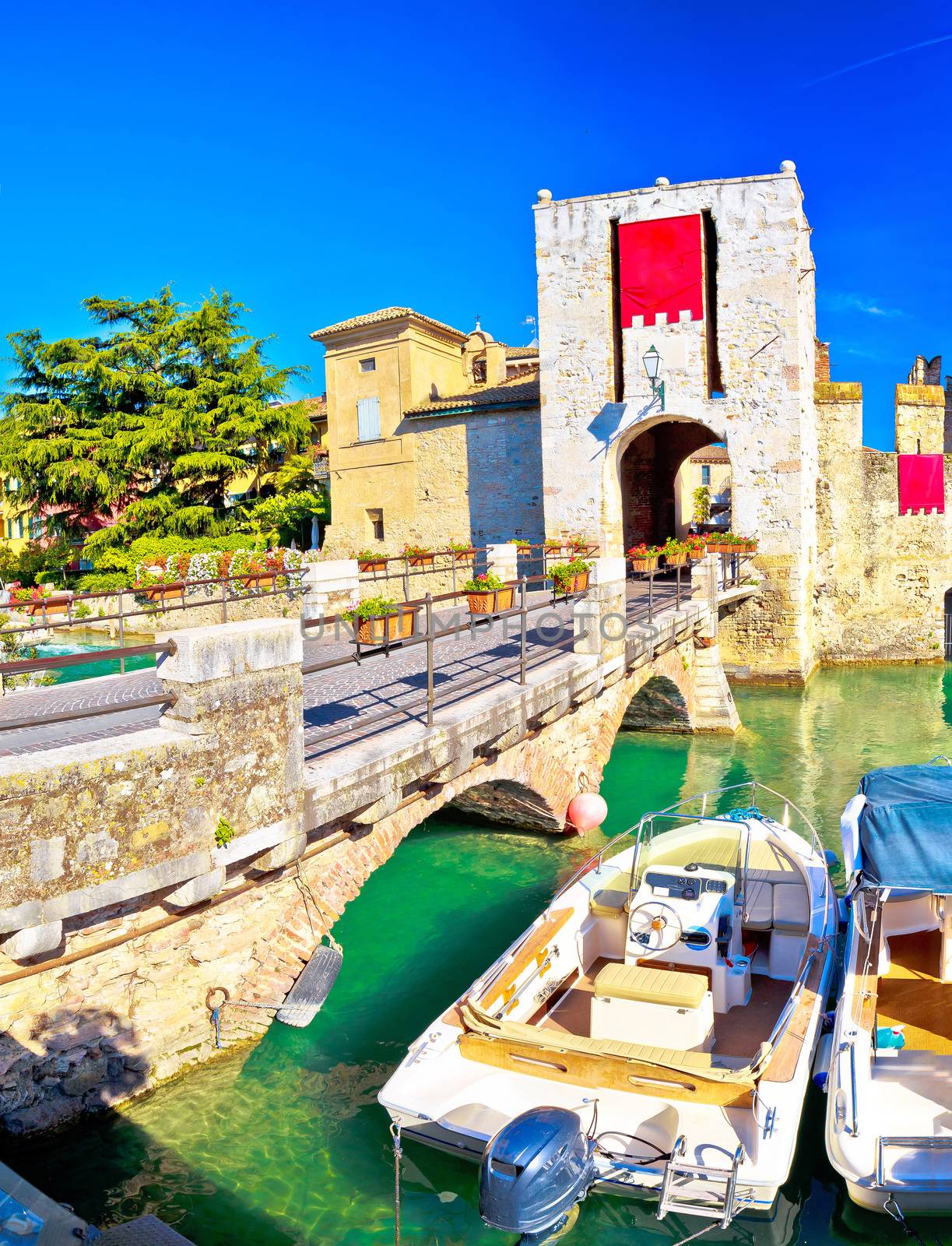 Town of Sirmione entrance walls view, Lago di Garda, Lombardy region of Italy