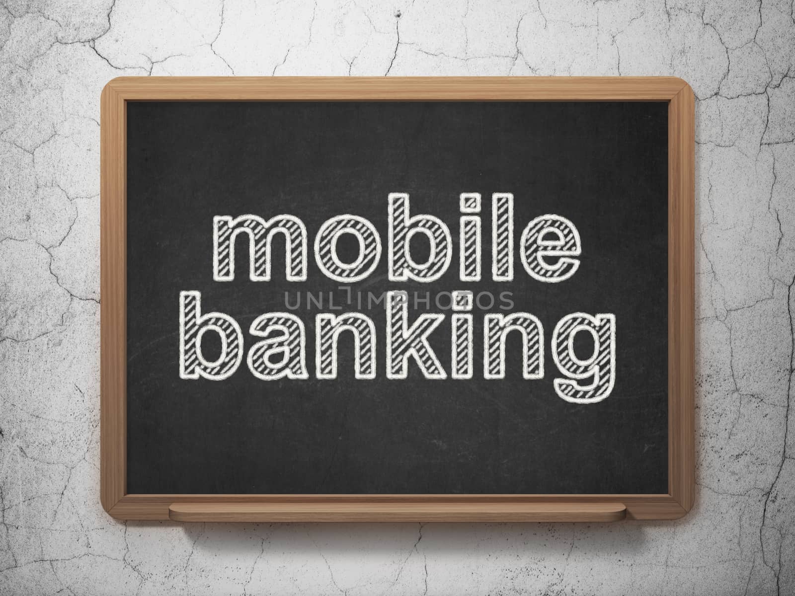 Banking concept: text Mobile Banking on Black chalkboard on grunge wall background, 3D rendering