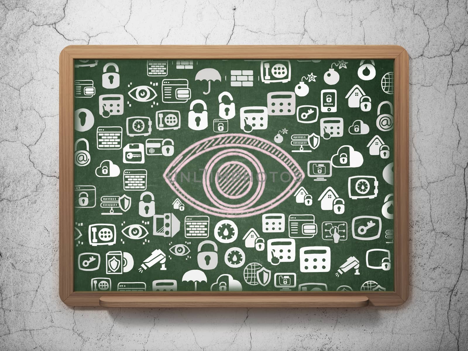 Privacy concept: Chalk Pink Eye icon on School board background with  Hand Drawn Security Icons, 3D Rendering