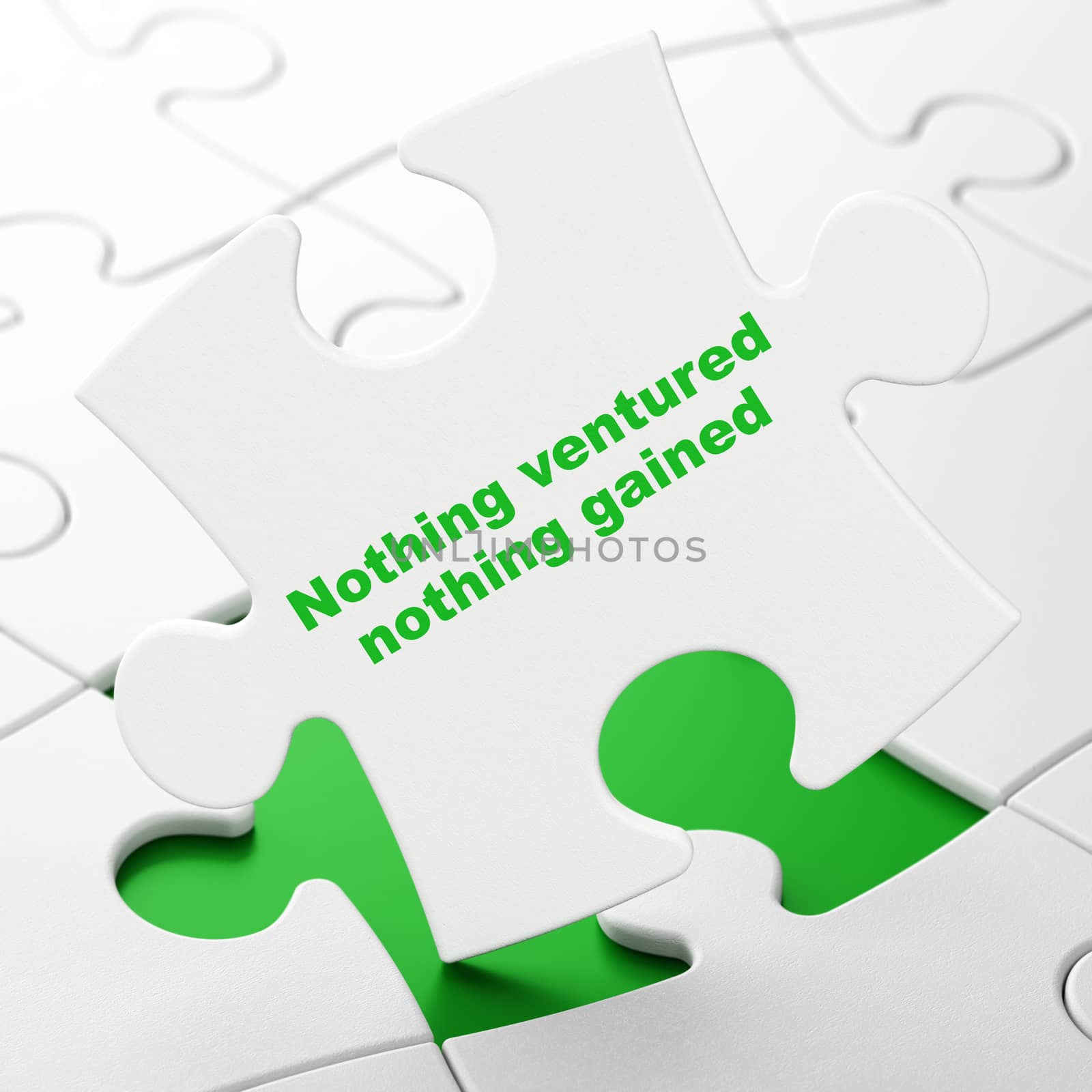 Business concept: Nothing ventured Nothing gained on White puzzle pieces background, 3D rendering