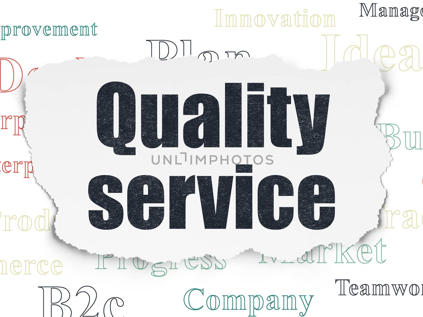 Business concept: Painted black text Quality Service on Torn Paper background with  Tag Cloud