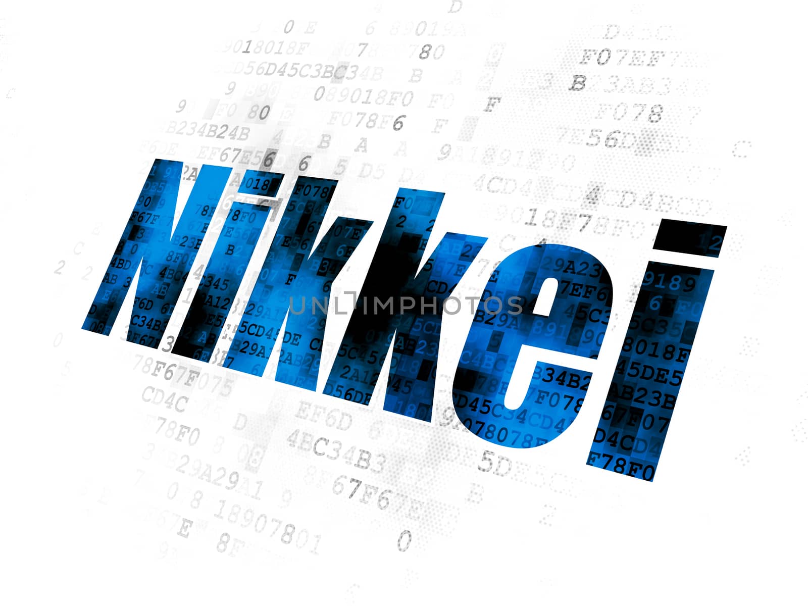Stock market indexes concept: Pixelated blue text Nikkei on Digital background