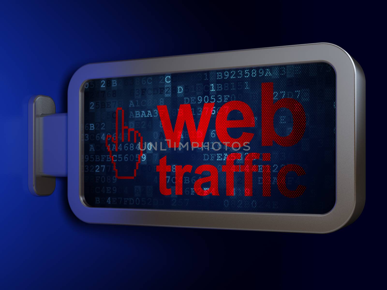 Web development concept: Web Traffic and Mouse Cursor on advertising billboard background, 3D rendering