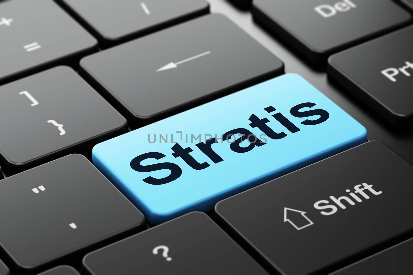 Blockchain concept: Stratis on computer keyboard background by maxkabakov