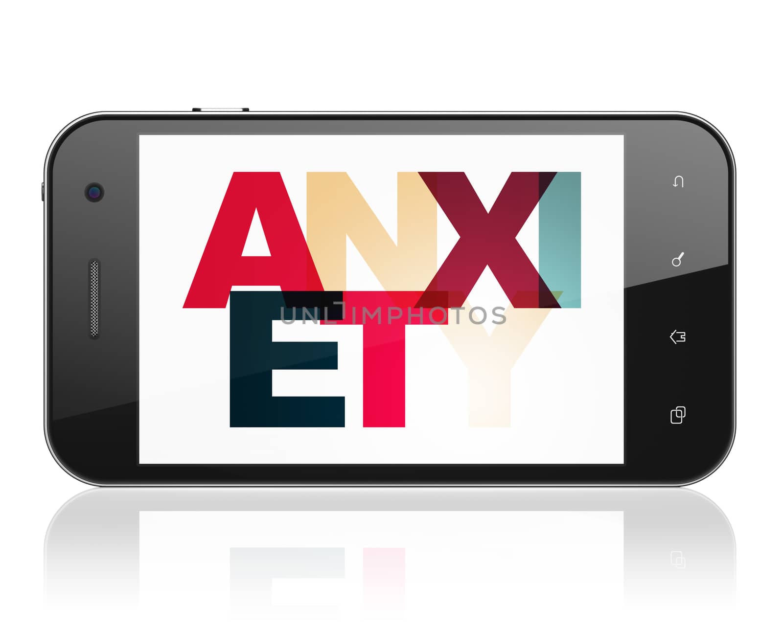 Health concept: Smartphone with Painted multicolor text Anxiety on display, 3D rendering