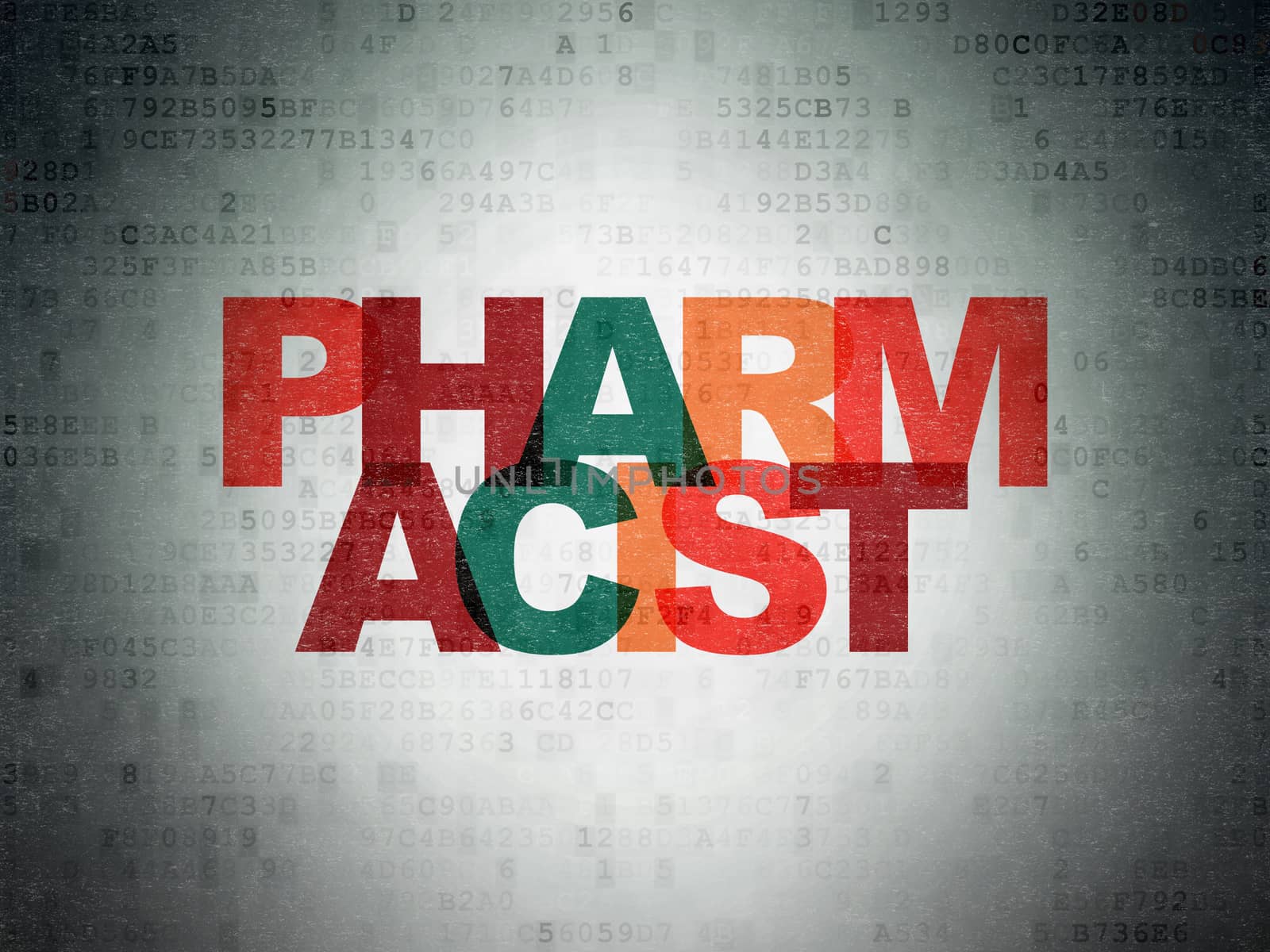 Healthcare concept: Painted multicolor text Pharmacist on Digital Data Paper background