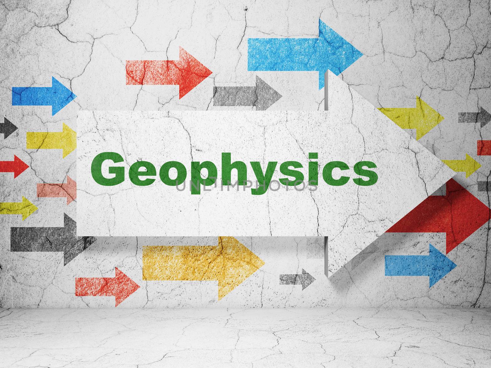 Science concept: arrow with Geophysics on grunge wall background by maxkabakov