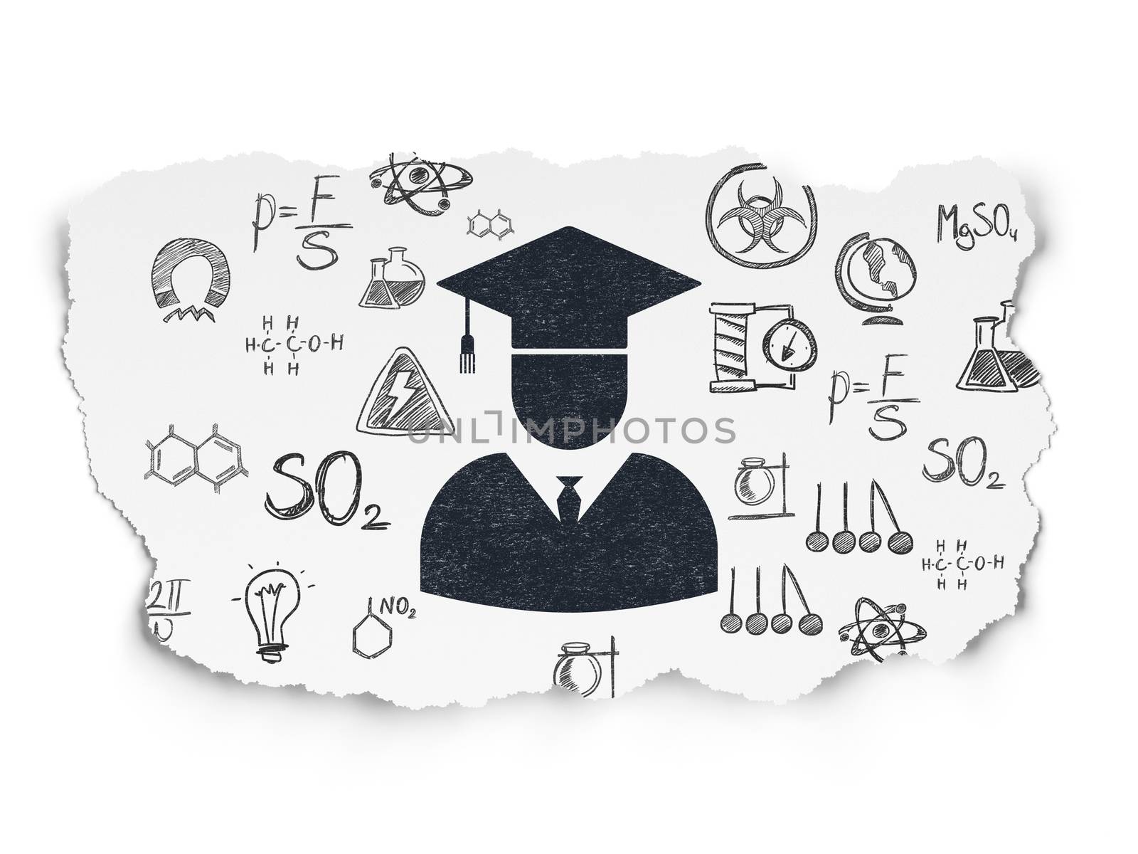 Science concept: Painted black Student icon on Torn Paper background with  Hand Drawn Science Icons