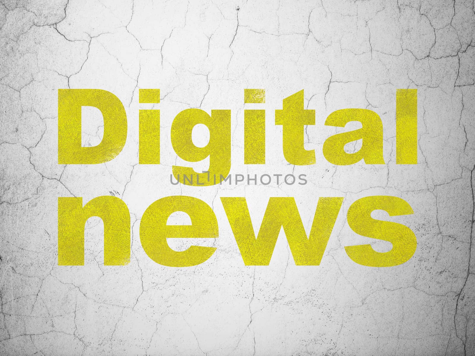 News concept: Yellow Digital News on textured concrete wall background
