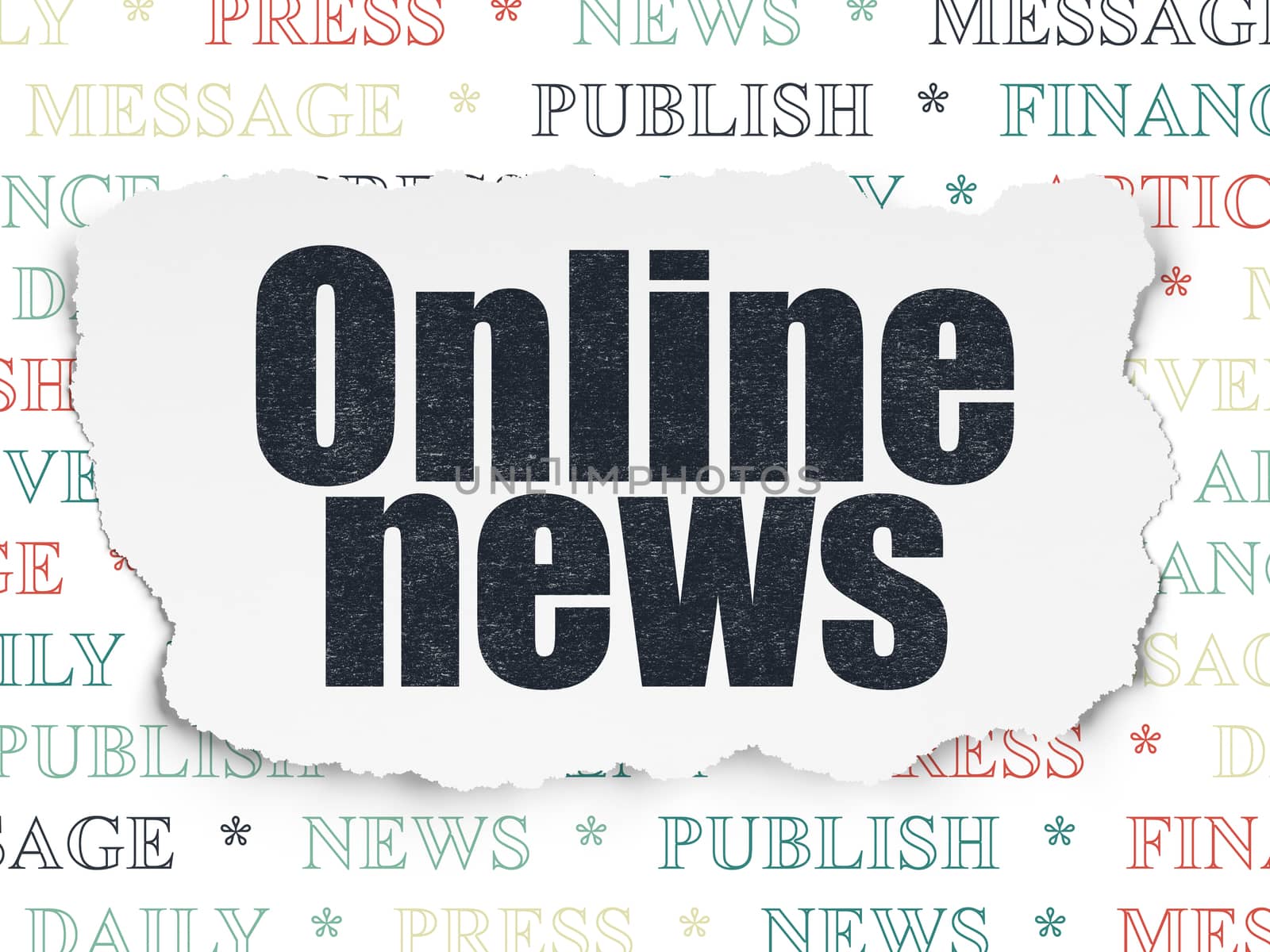 News concept: Painted black text Online News on Torn Paper background with  Tag Cloud