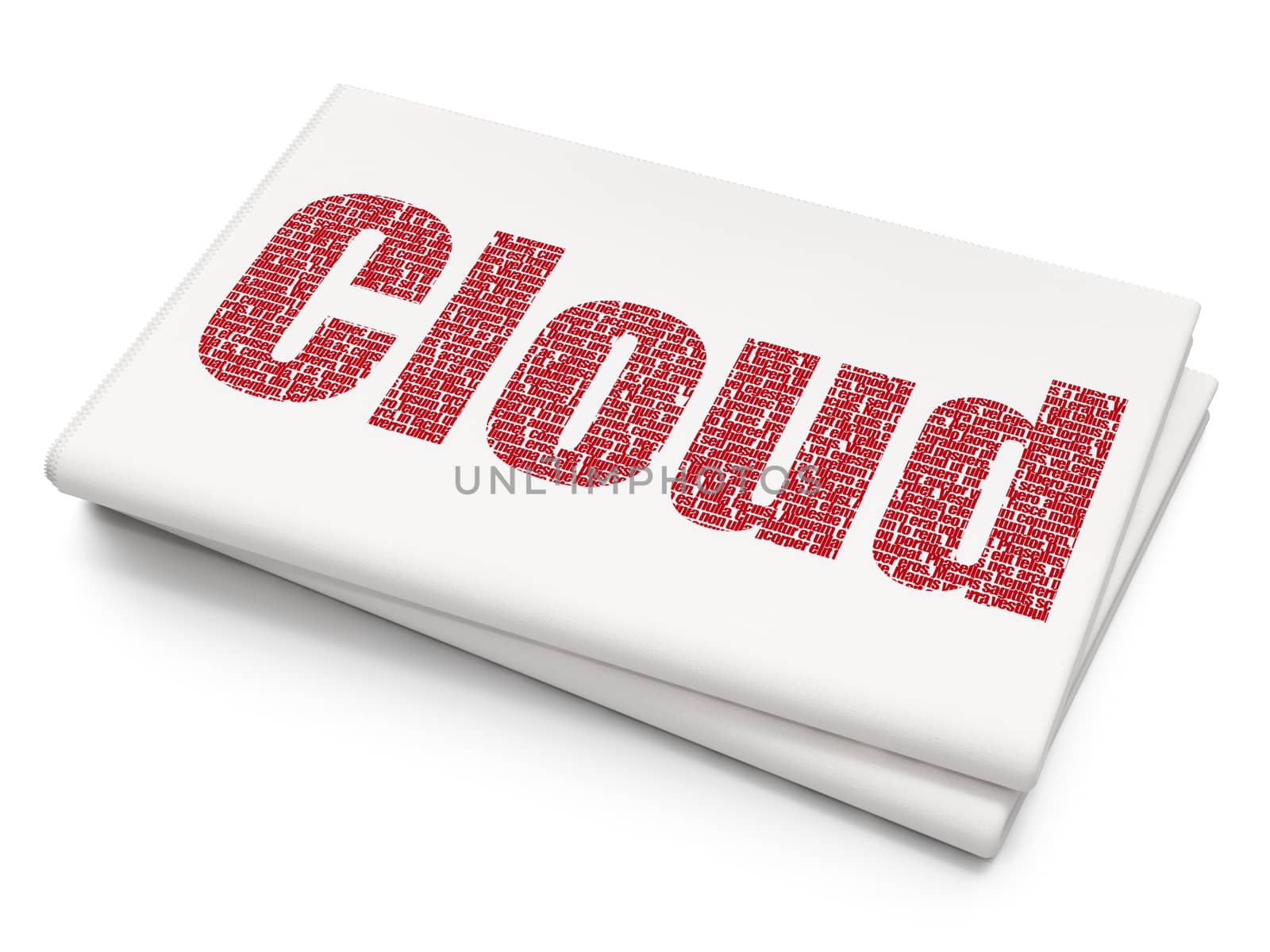 Cloud networking concept: Pixelated red text Cloud on Blank Newspaper background, 3D rendering