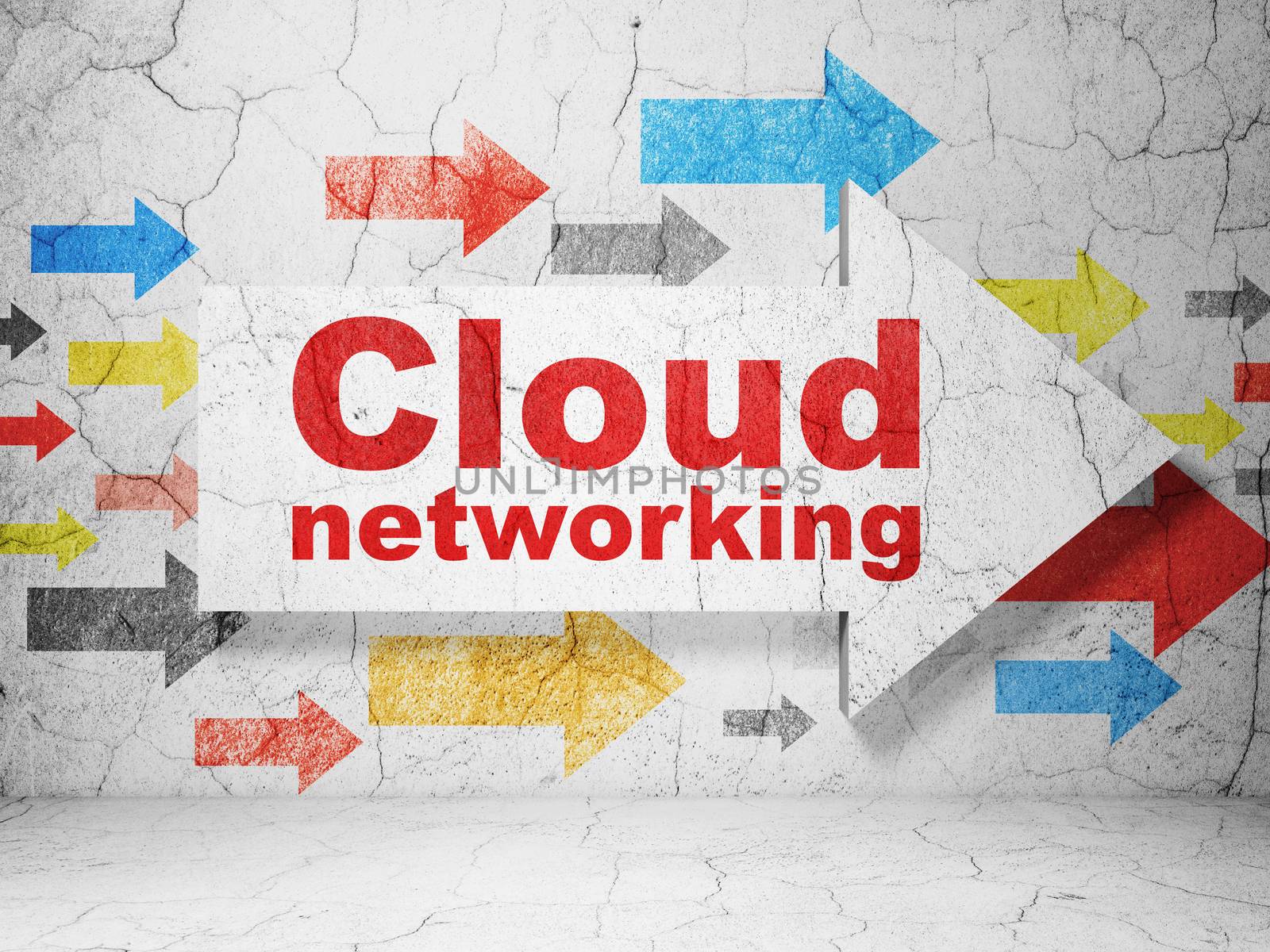 Cloud computing concept: arrow with Cloud Networking on grunge wall background by maxkabakov
