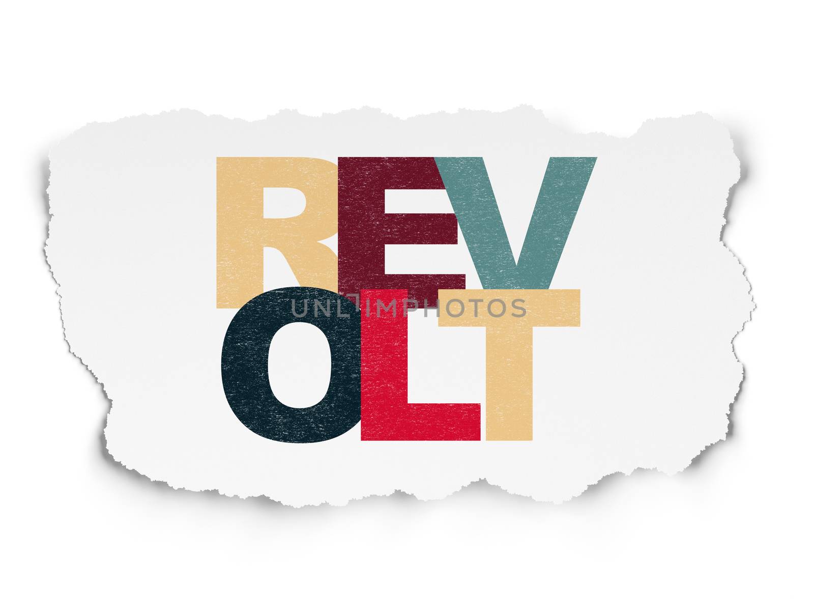 Political concept: Painted multicolor text Revolt on Torn Paper background