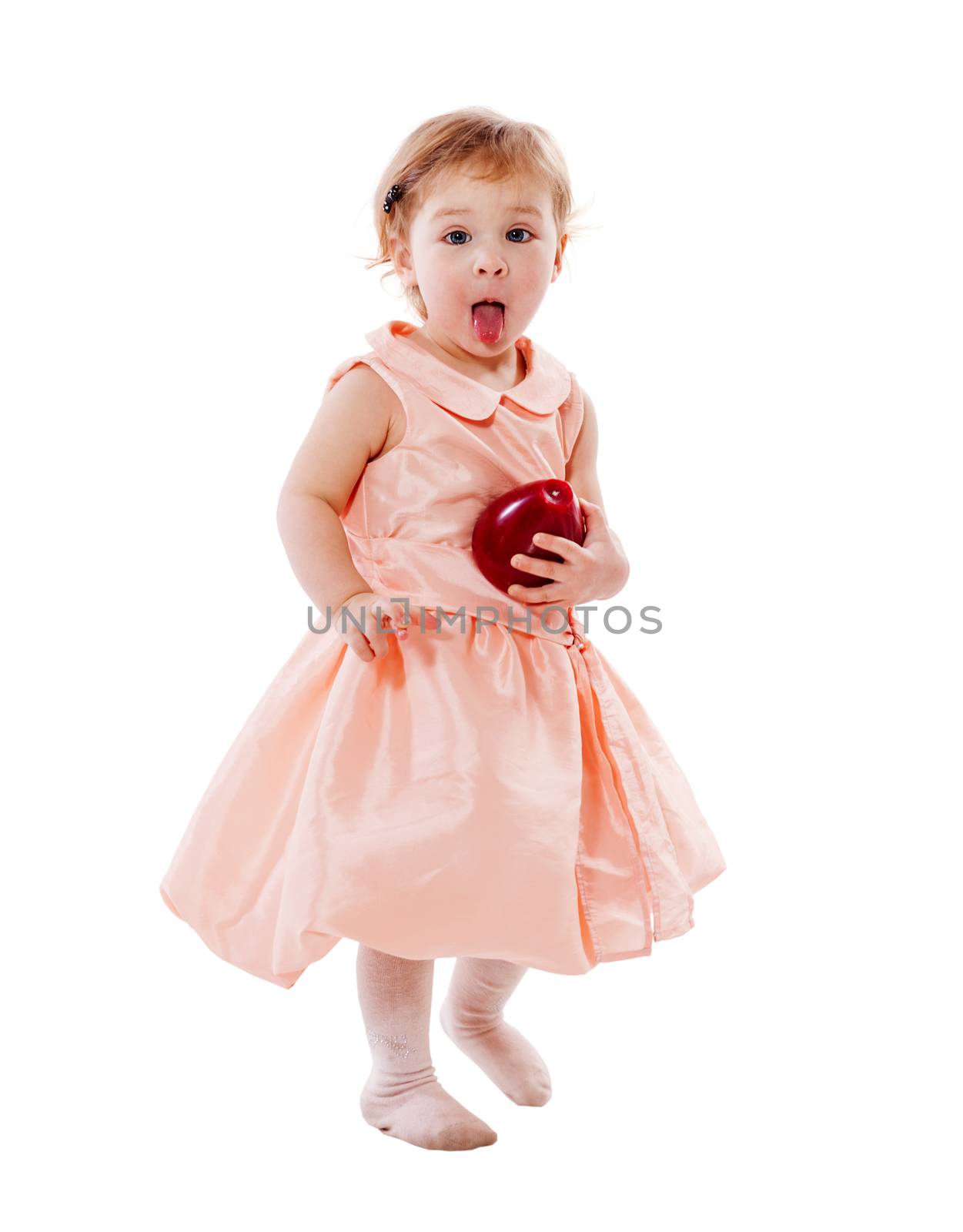 Little Girl making face with tongue isolated on white