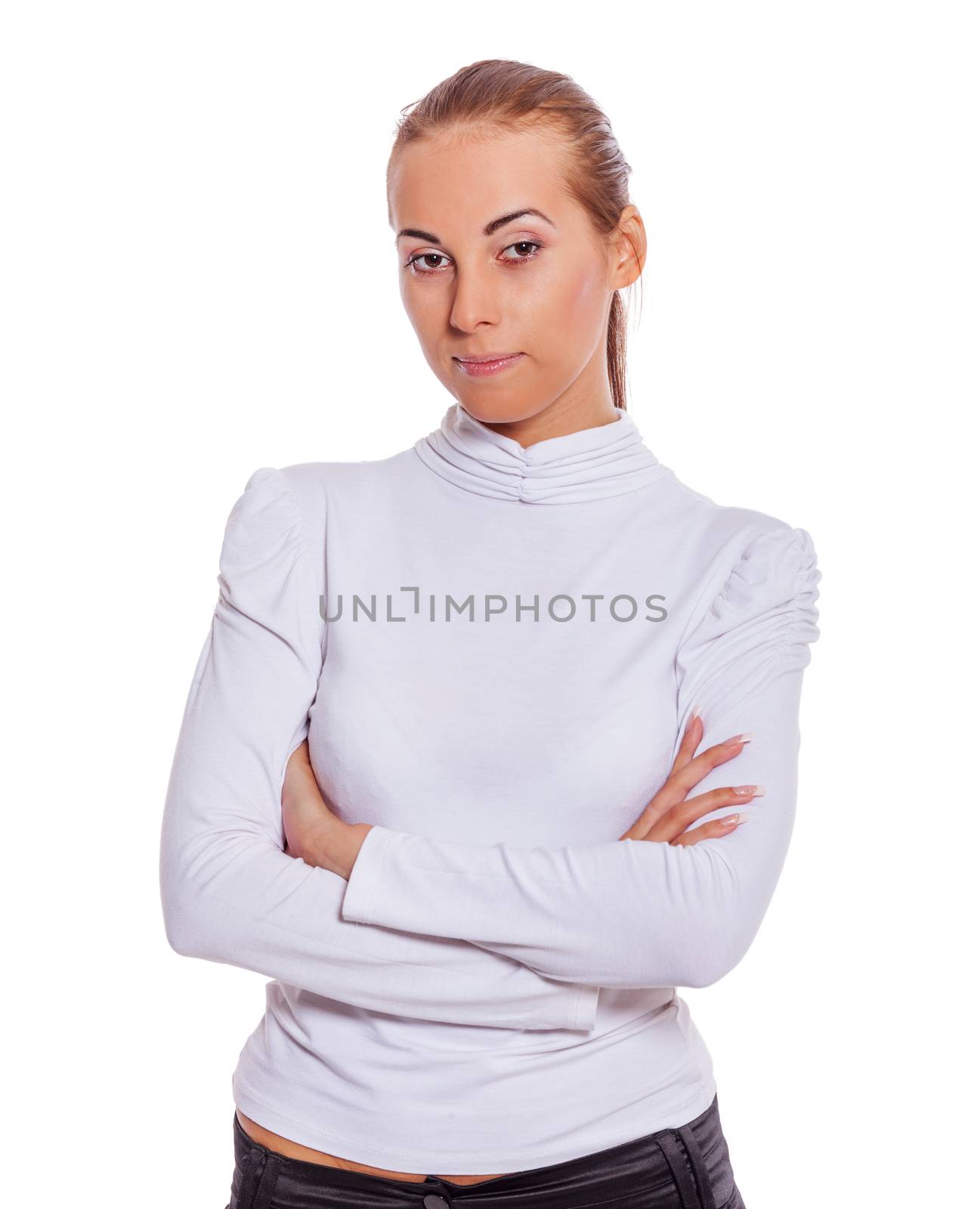 happy business woman portrait isolated on white