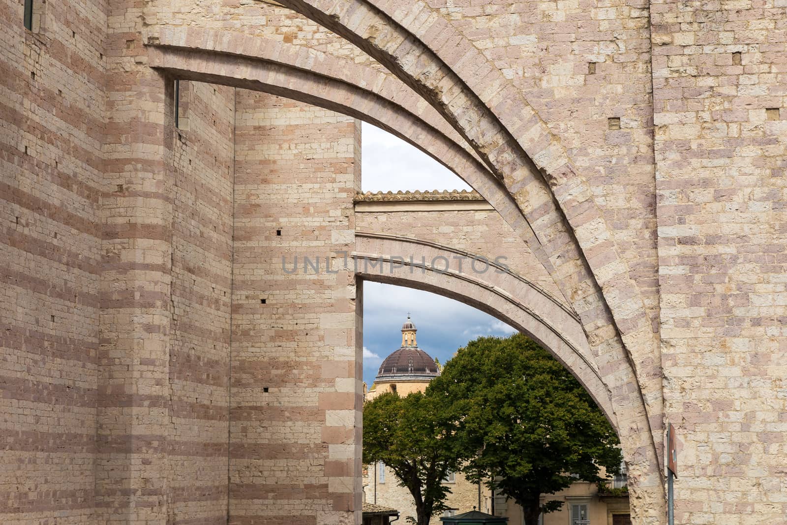 Detail of the church outside Santa Chiara in Assisi (Italy)