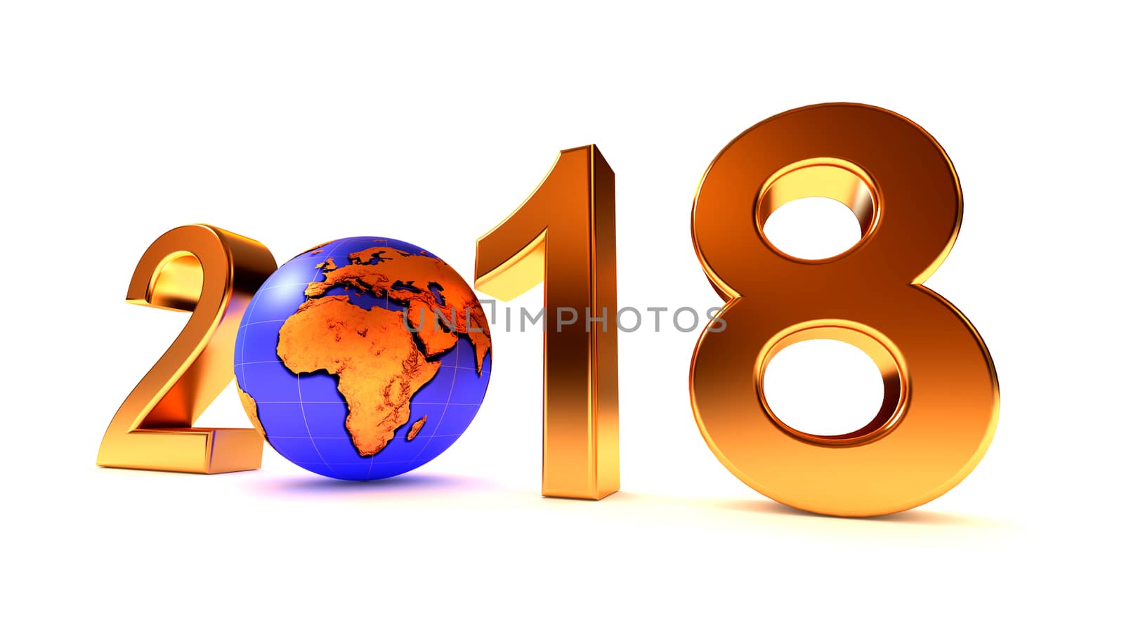 New Year 2018 Earth Africa planet on the white background. 3d illustration.