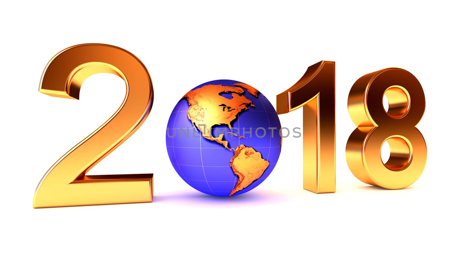 Year 2018 Earth globe on the white - 3d illustration. America view