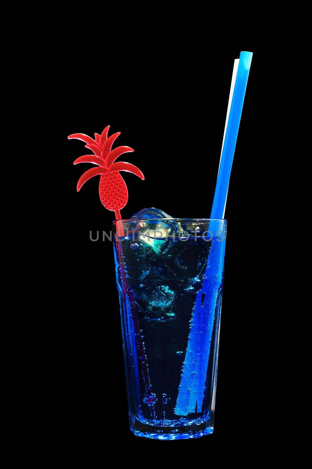 Blue drink with ice on a black background