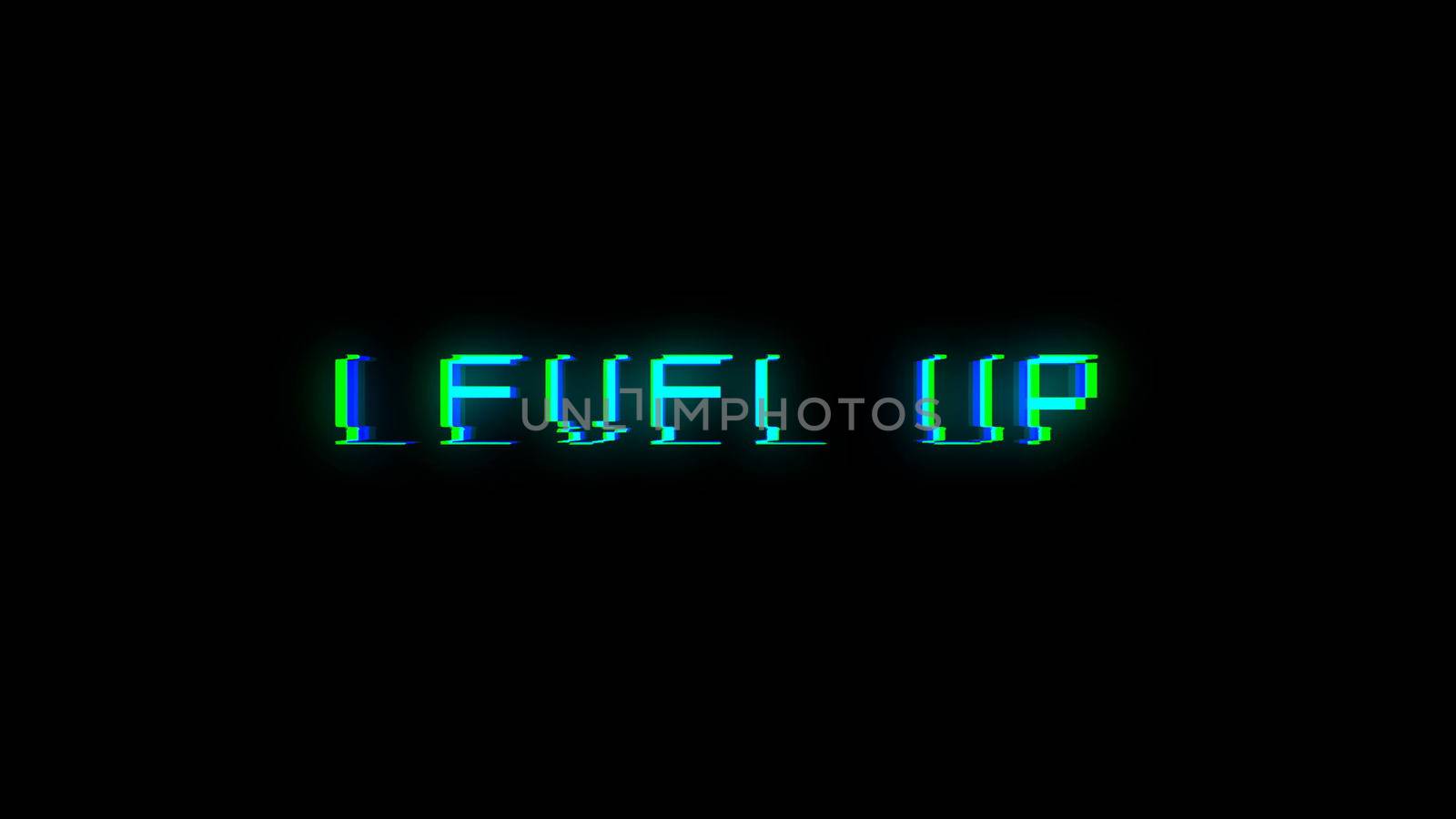 Level UP text with bad signal. Glitch effect. 3d rendering