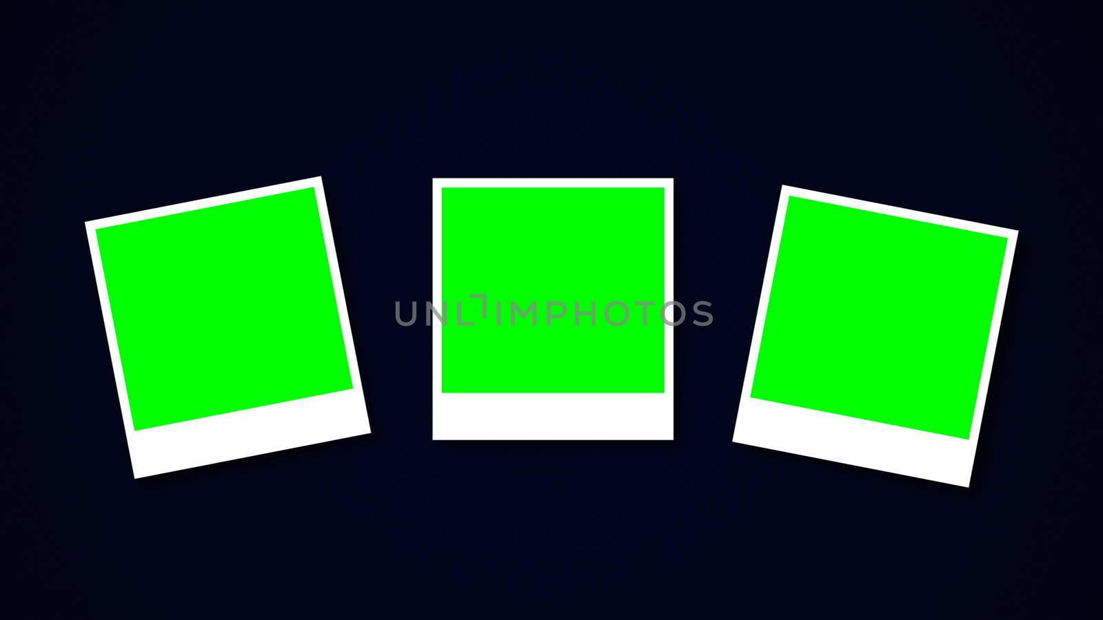 Polaroids frames with green screen for your photo. 3d rendering