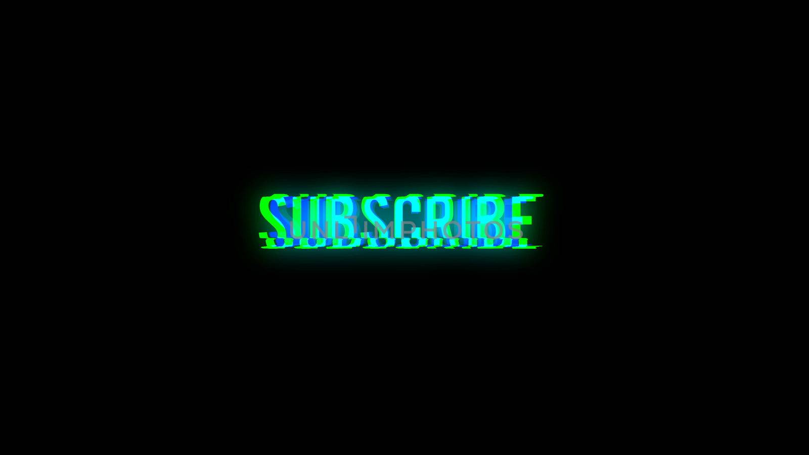 Subscribe text with bad signal. Glitch effect. 3d rendering