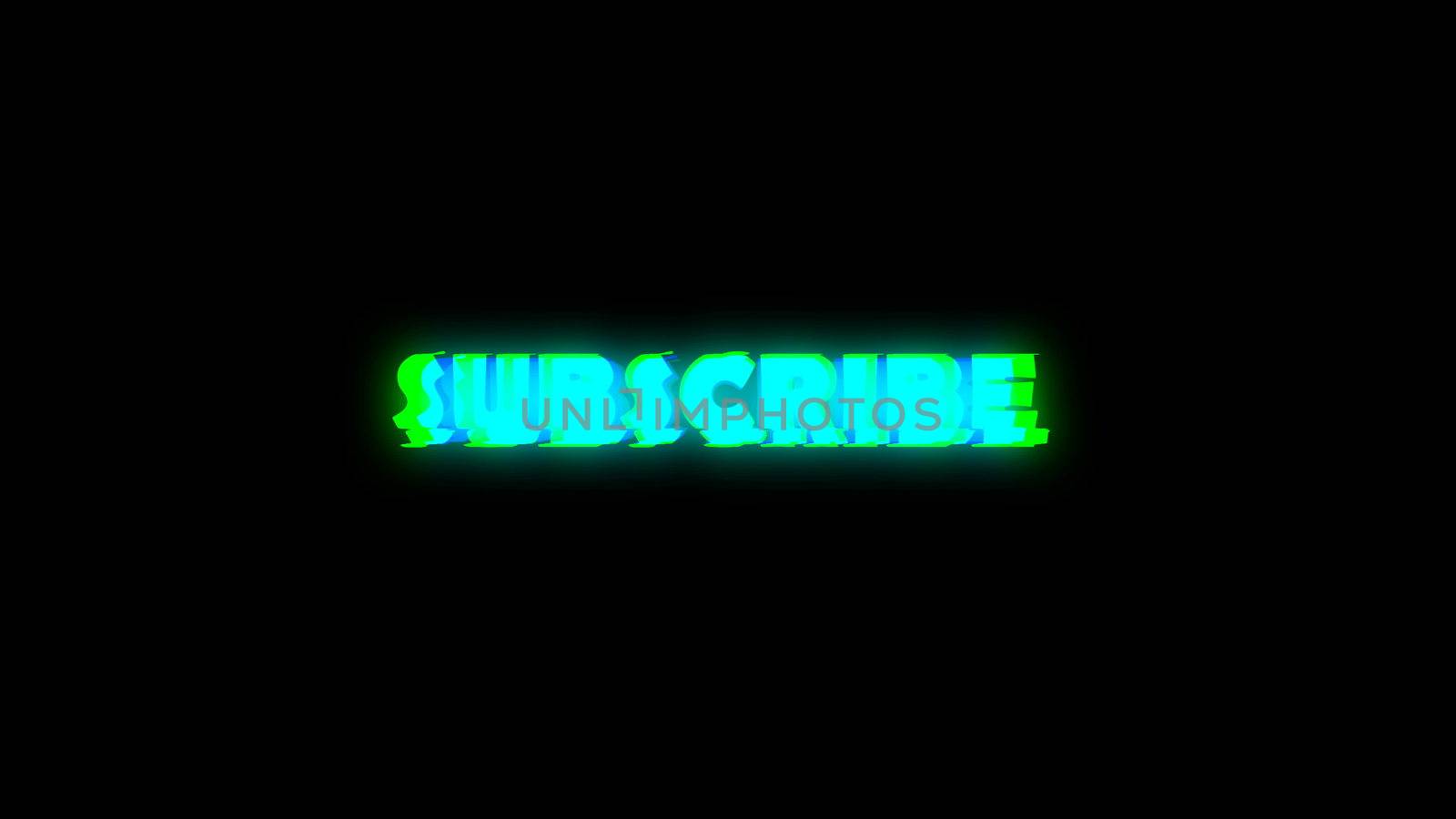 Subscribe text with bad signal. Glitch effect. 3d rendering