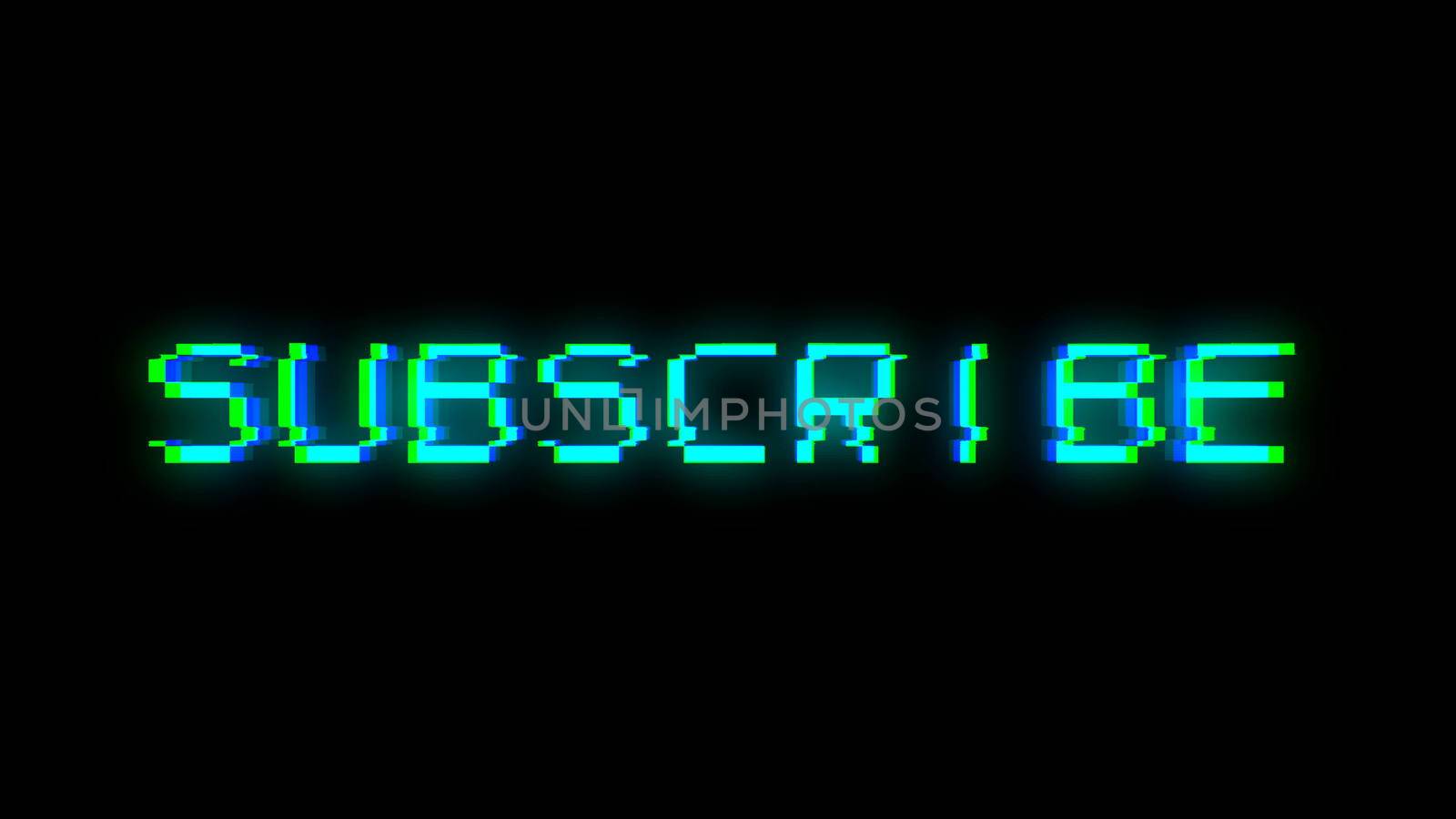 Subscribe text with bad signal. Glitch effect. 3d rendering