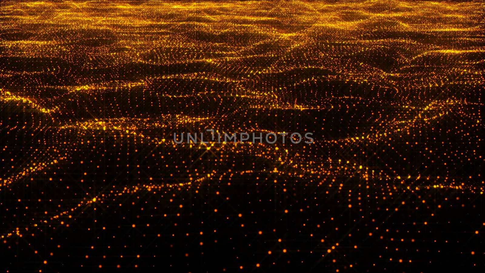 Luxurious gold sparkling particles wave background. 3d rendering