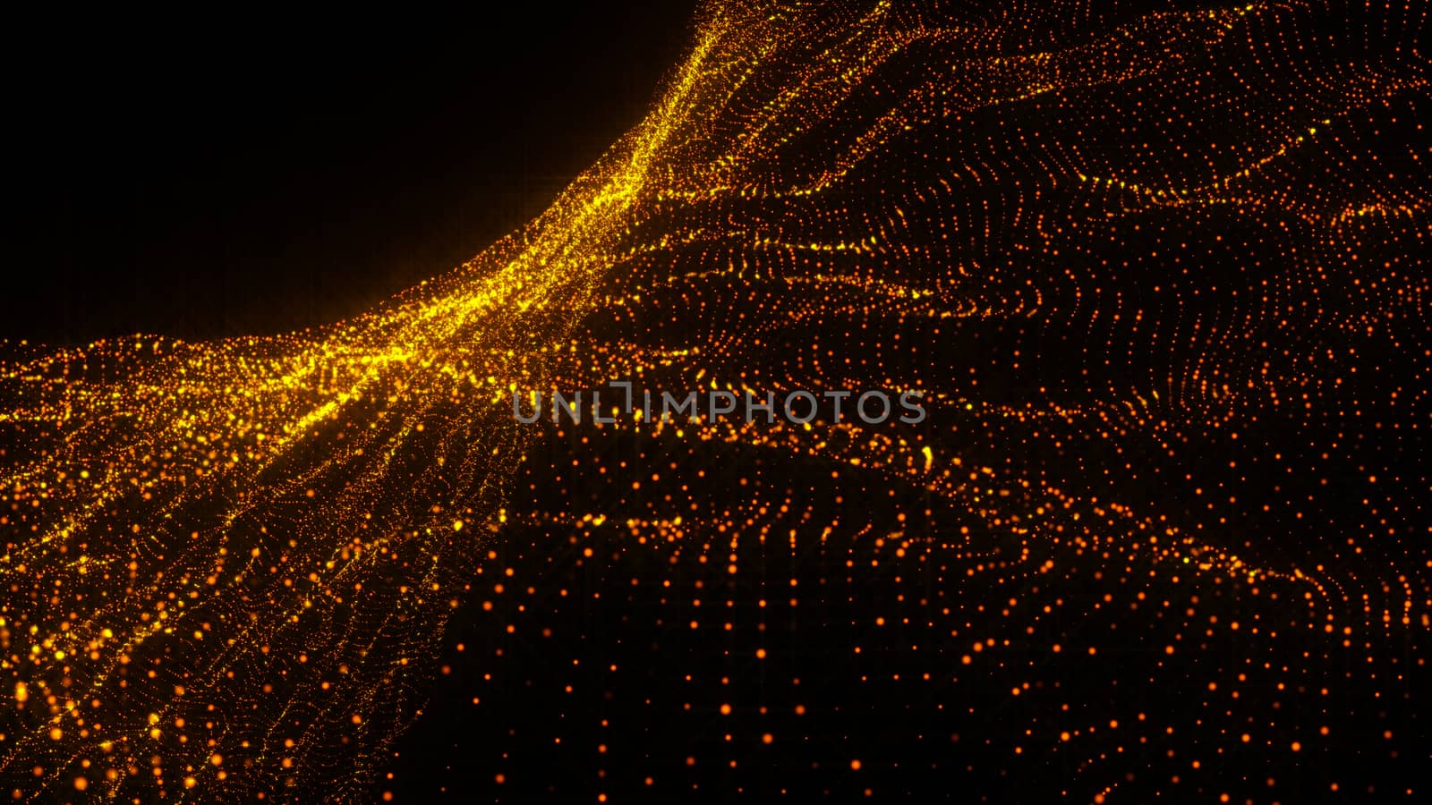 Luxurious gold sparkling particles wave background. 3d rendering