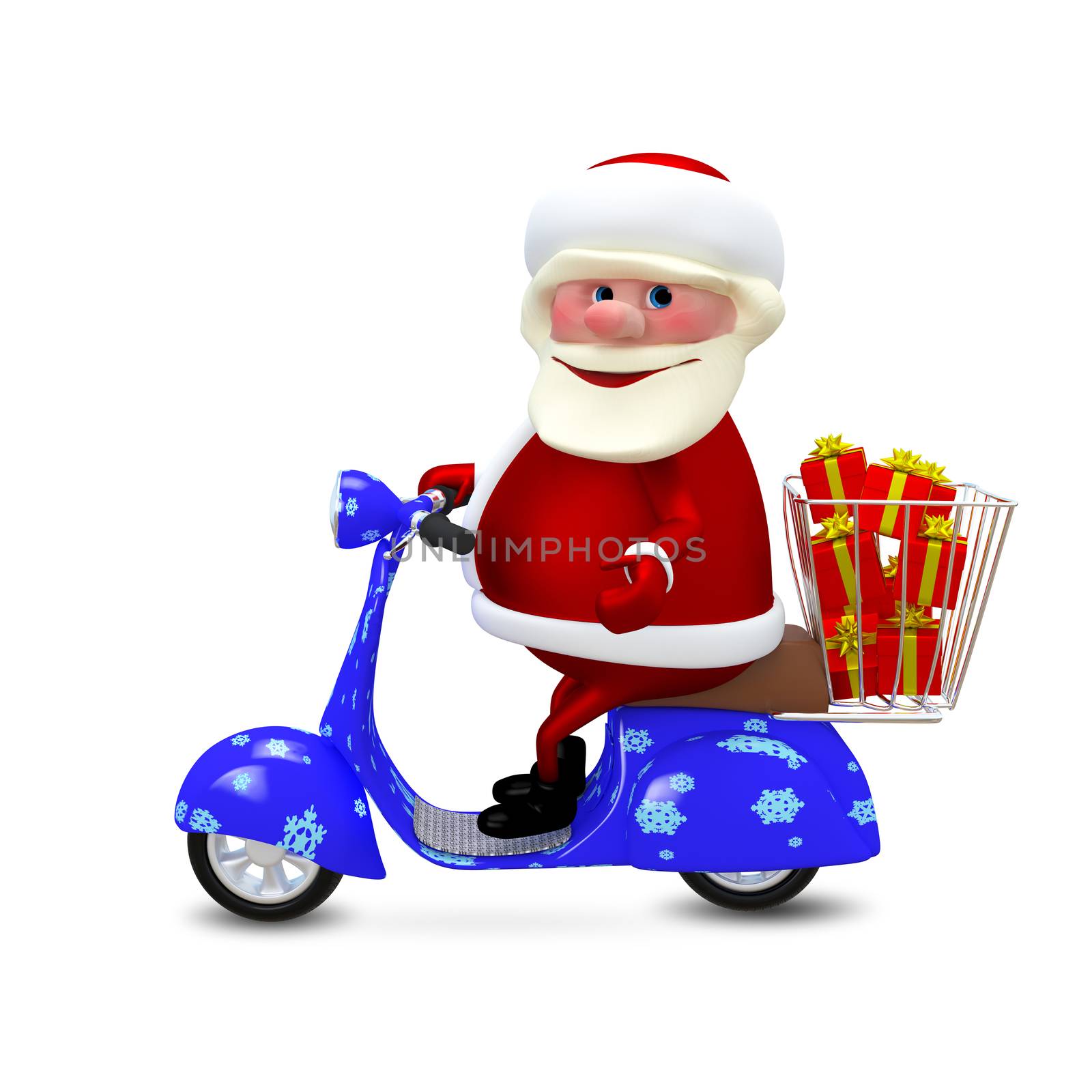 3D  Illustration Santa on the Scooter with Gifts by brux