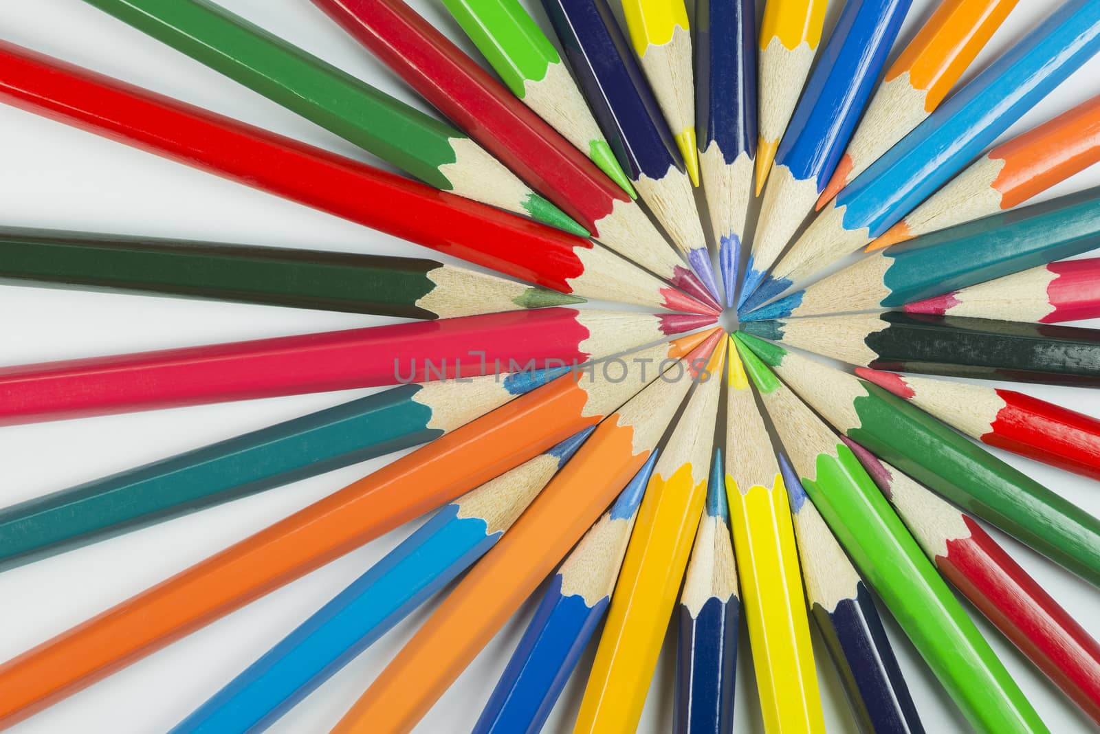 Color circle of pencils with complementary colors by Tofotografie
