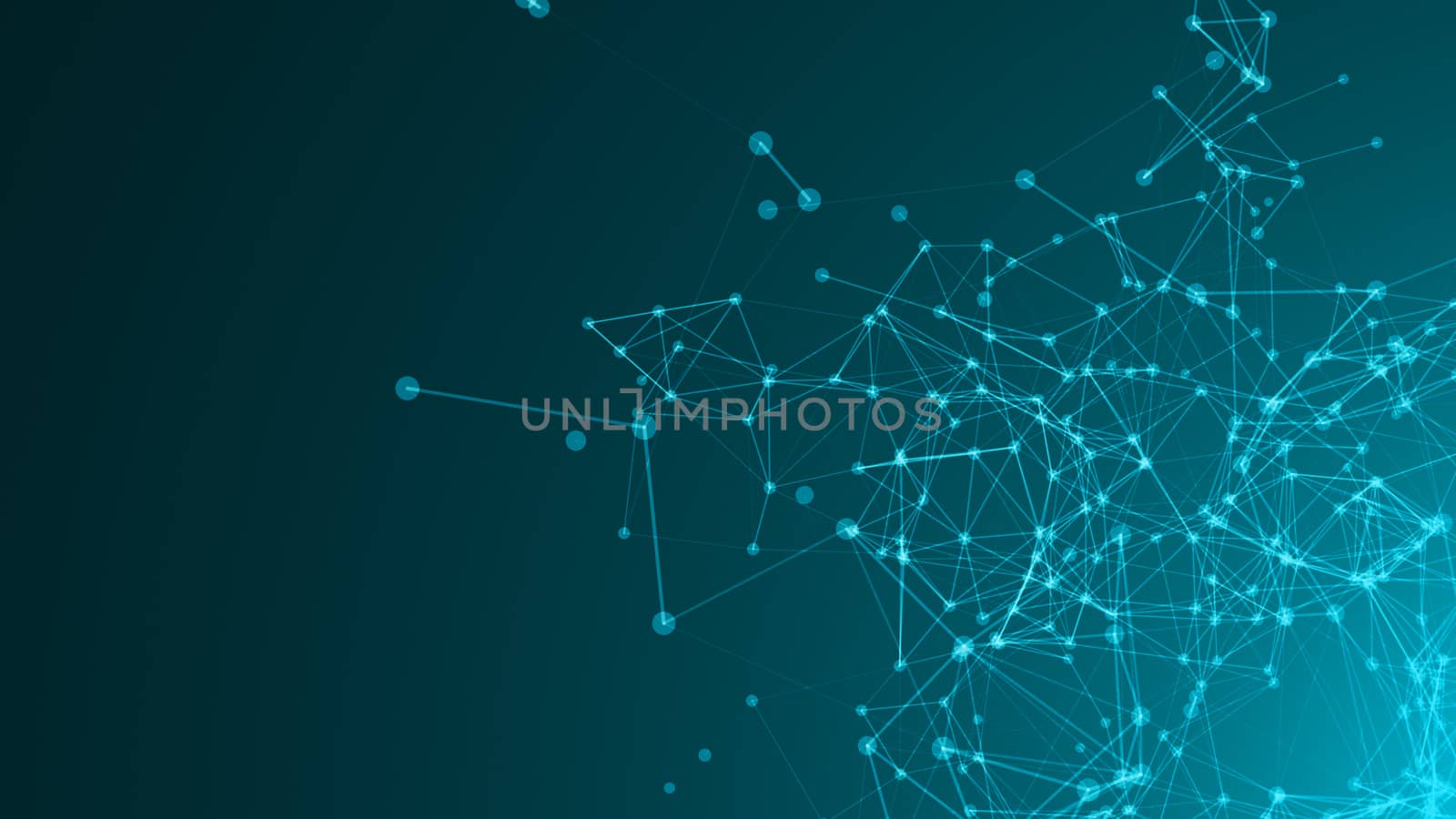 Abstract connected dots on bright blue background. Technology concept by nolimit046