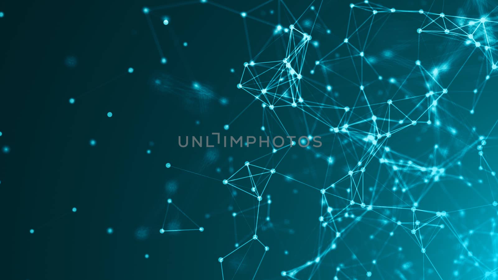 Abstract connected dots on bright blue background. Technology concept by nolimit046