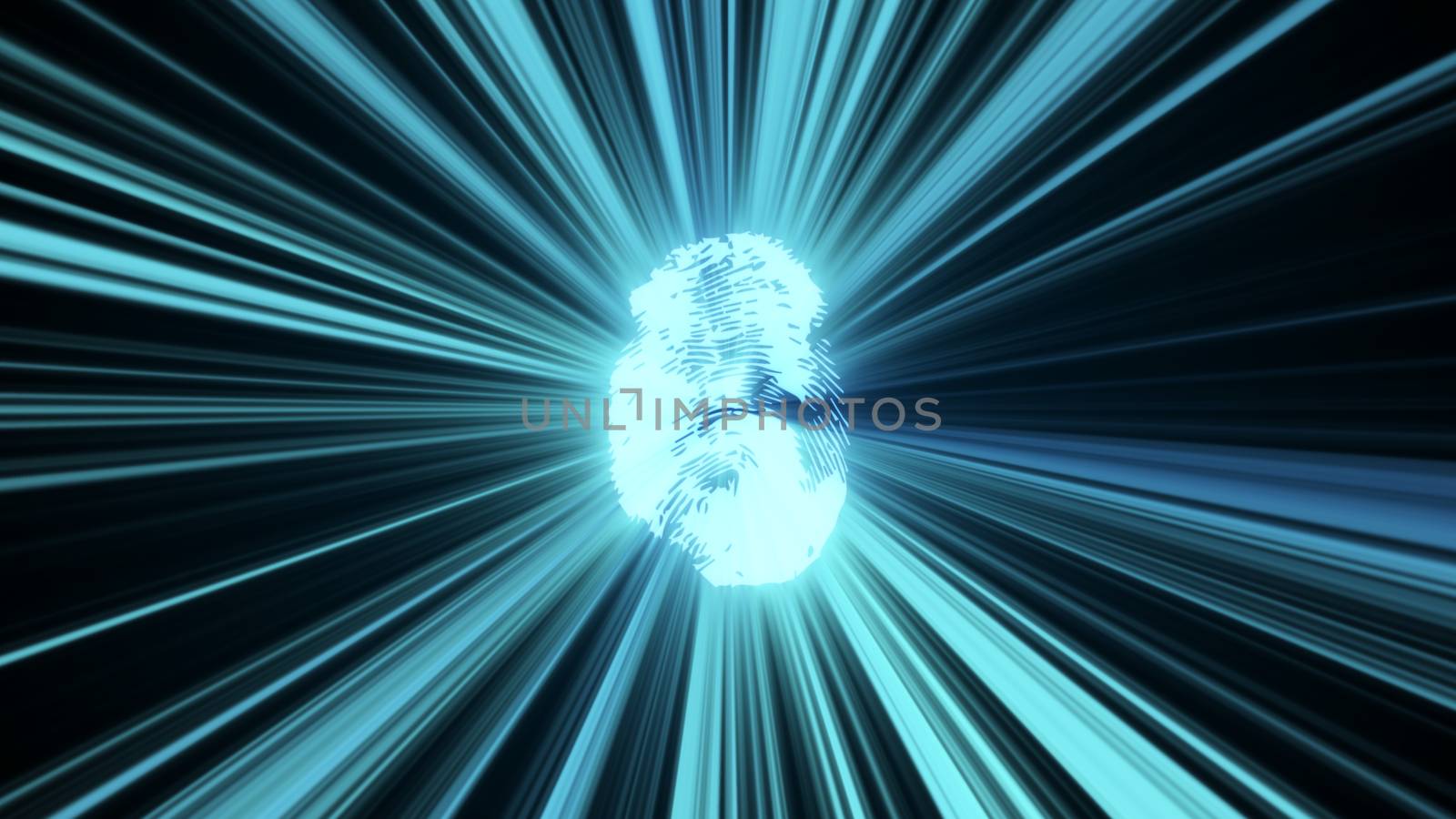 Abstract background with fingerprint and rays. Technology 3d render