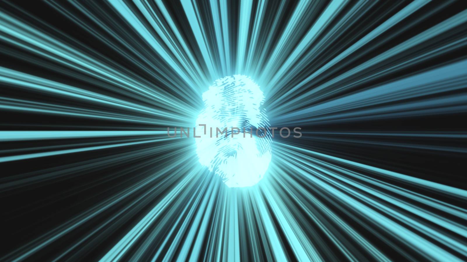 Abstract background with fingerprint and rays. Technology 3d render