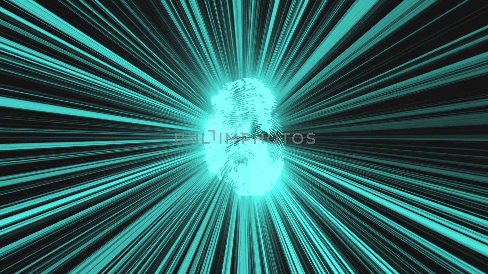 Abstract background with fingerprint and rays. Technology 3d render